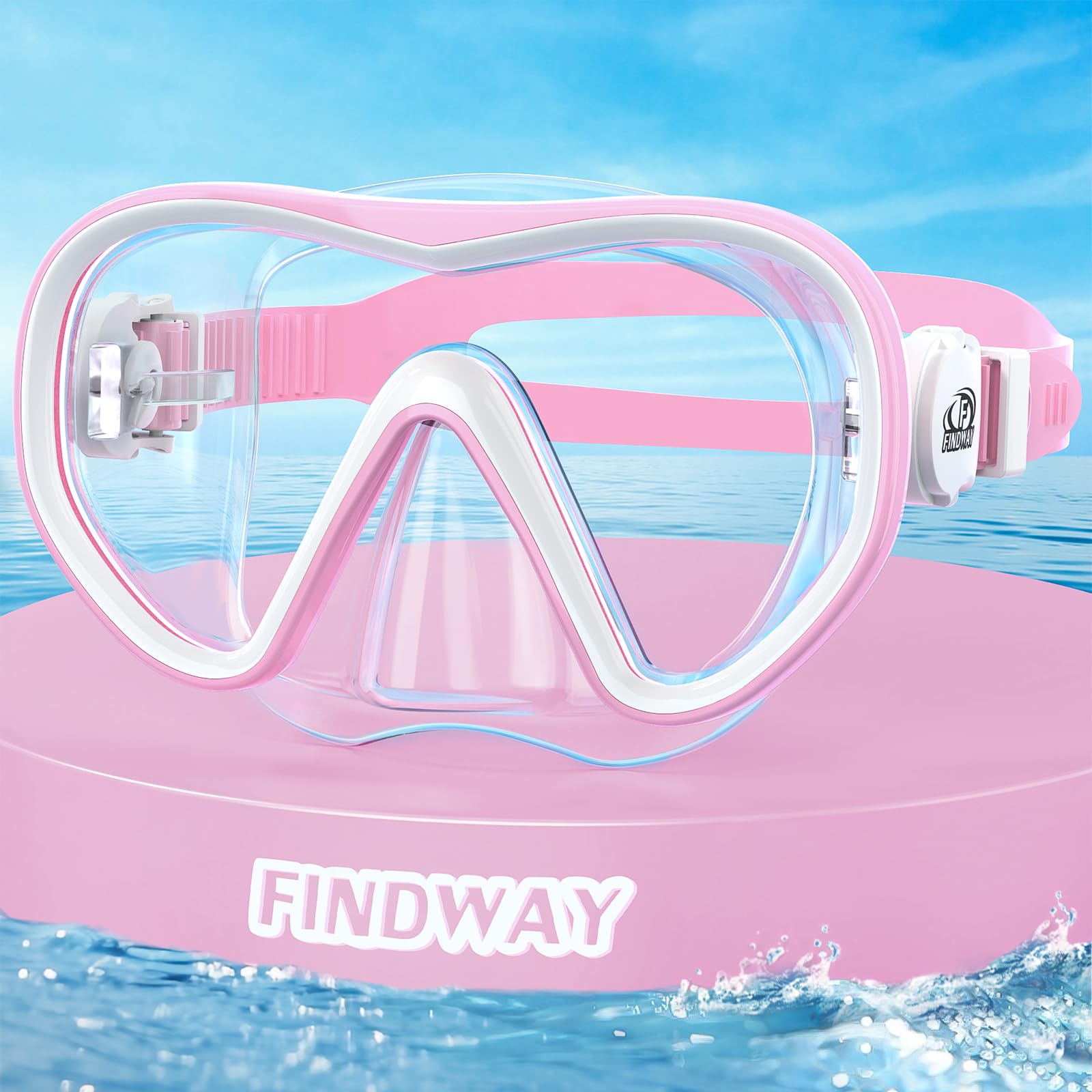 Findway Taucherbrille Kinder,Schwimmbrille Schnorchelmaske Kinder mit Nasenschutz,Geeignet für im Alter von 4-16 Jahren, 180° HD-Panoramablick, Wasserdichte und Beschlagfreie Tauchmaske