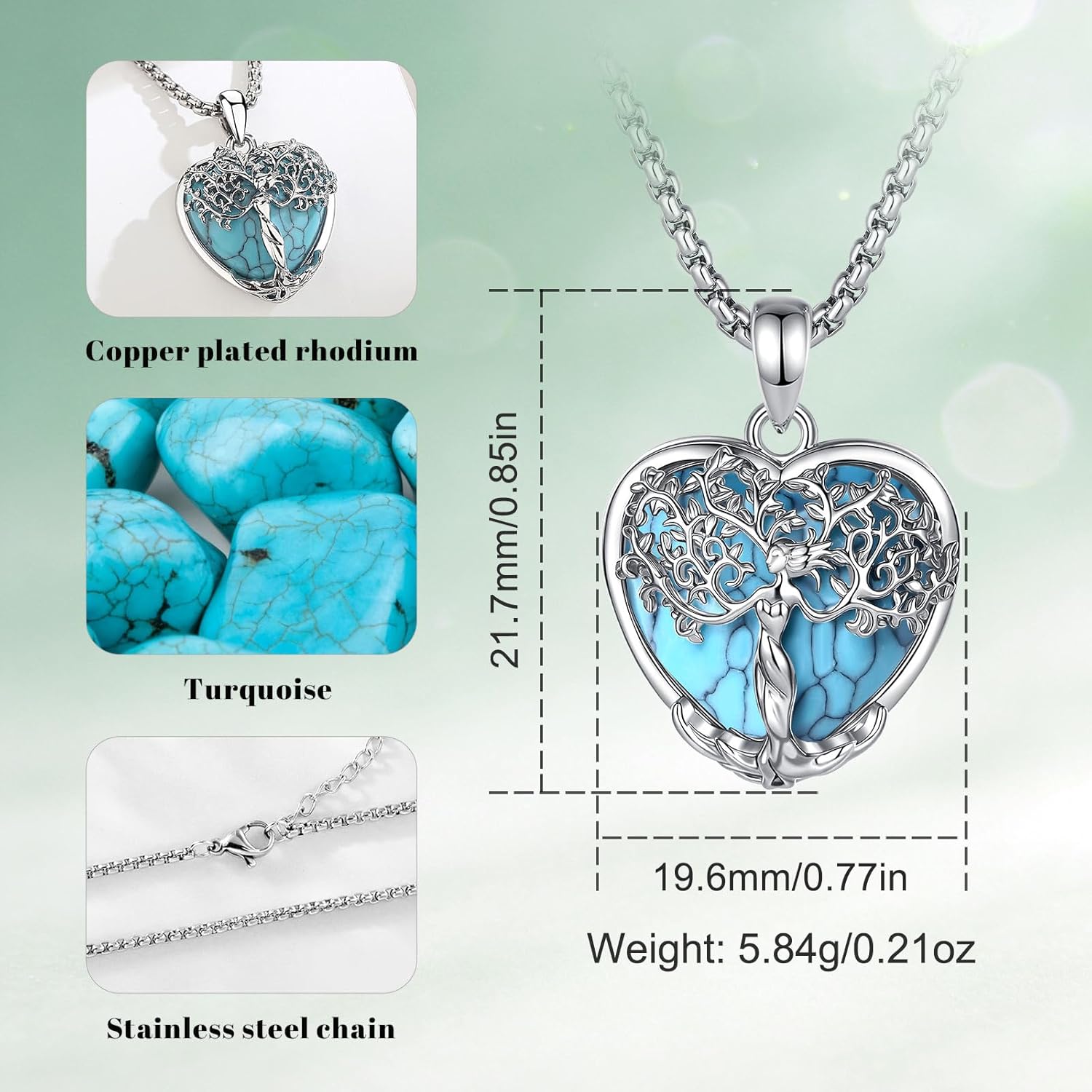 AEONSLOVE Tree of Life Necklace with Crystal for Women, Amethyst/Obsidian/Turquoise/Moonstone/Malachite Crystal Pendant Necklaces for Ladies - Image 6