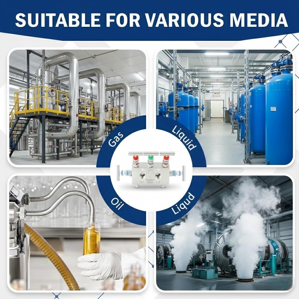 5 Valve Manifold 316 Stainless Steel 5 Way High Pressure Manifold Gas Distributor for Pressure Gauges and Pressure Transmitters