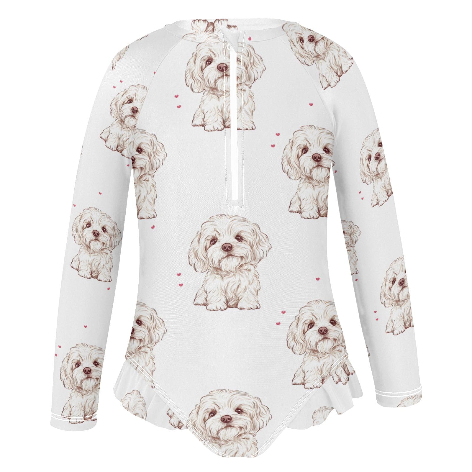ALAZA Swimsuit for Girls Long Sleeve Rashguard Bathing Suit Puppy Dog White Quick Dry 4T