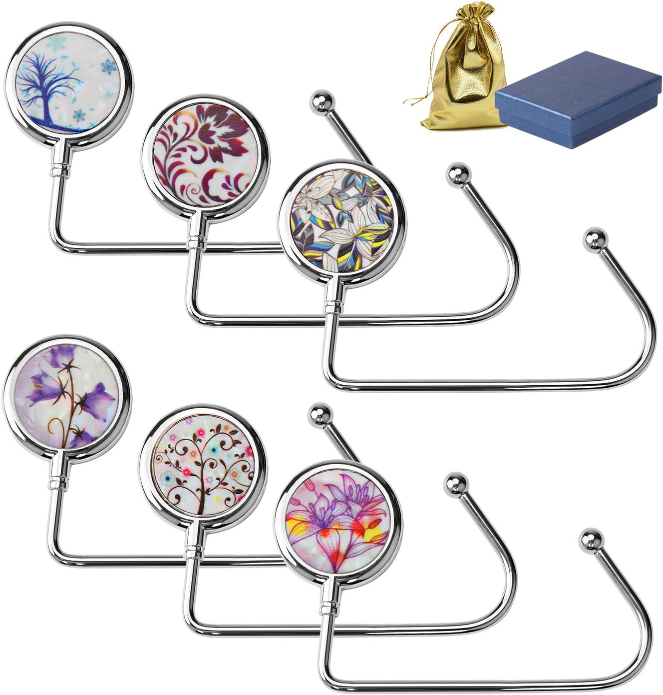 Purse Hooks BEAVOING Set of 6 Purse Hooks,Purse Hooks for Table, Mixed Pattern Table Hanger for Women &Girl Gift
