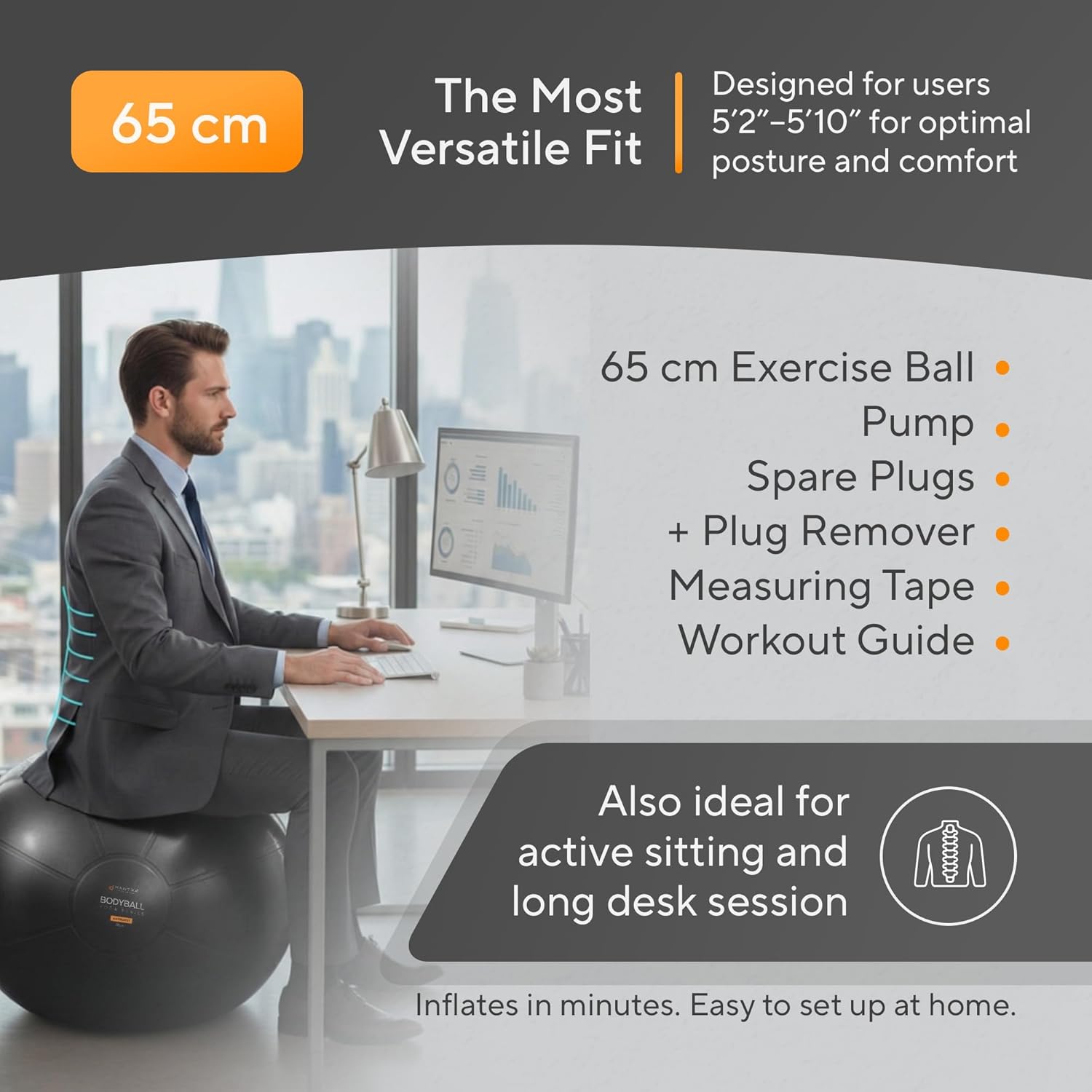 MANTRA SPORTS Exercise Ball – Yoga Ball for Pilates & Fitness - Birthing for Pregnancy, Stability, Core, Balance, Therapy for Physical Rehab, Workout for Home Gym & Office Chair, Fast Pump Included
