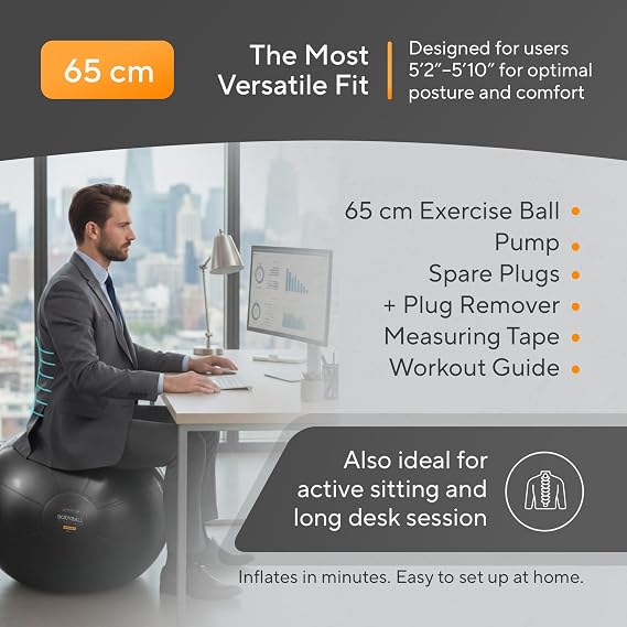 Exercise Ball – Birthing Ball Pregnancy Ball, Yoga Ball, Gym Ball Physio Ball - Anti-Burst Slow-Deflate, Non-Slip | Pump, Plugs and Measuring Tape included