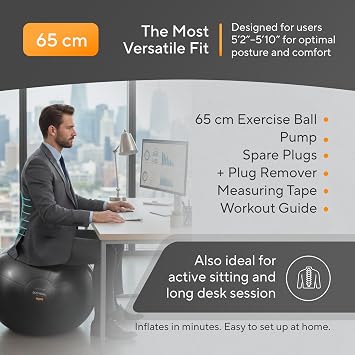 Exercise Ball – Birthing Ball Pregnancy Ball, Yoga Ball, Gym Ball Physio Ball - Anti-Burst Slow-Deflate, Non-Slip | Pump, Plugs and Measuring Tape included