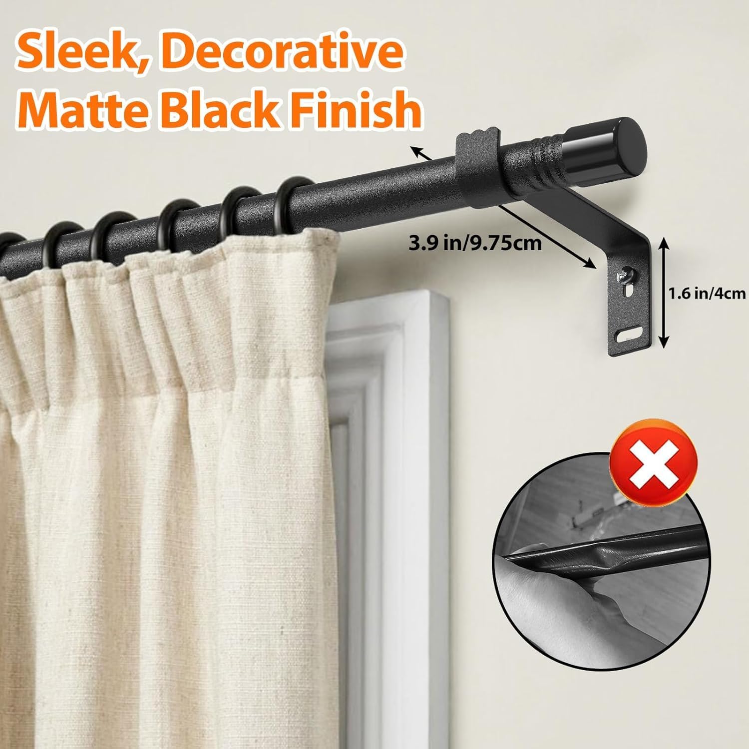 Small Black Curtain Rod for Windows 17 to 154 Inch, Adjustable Cafe Window Curtain Rod With Brackets for Living Room, Bedroom, Sliding Glass Door