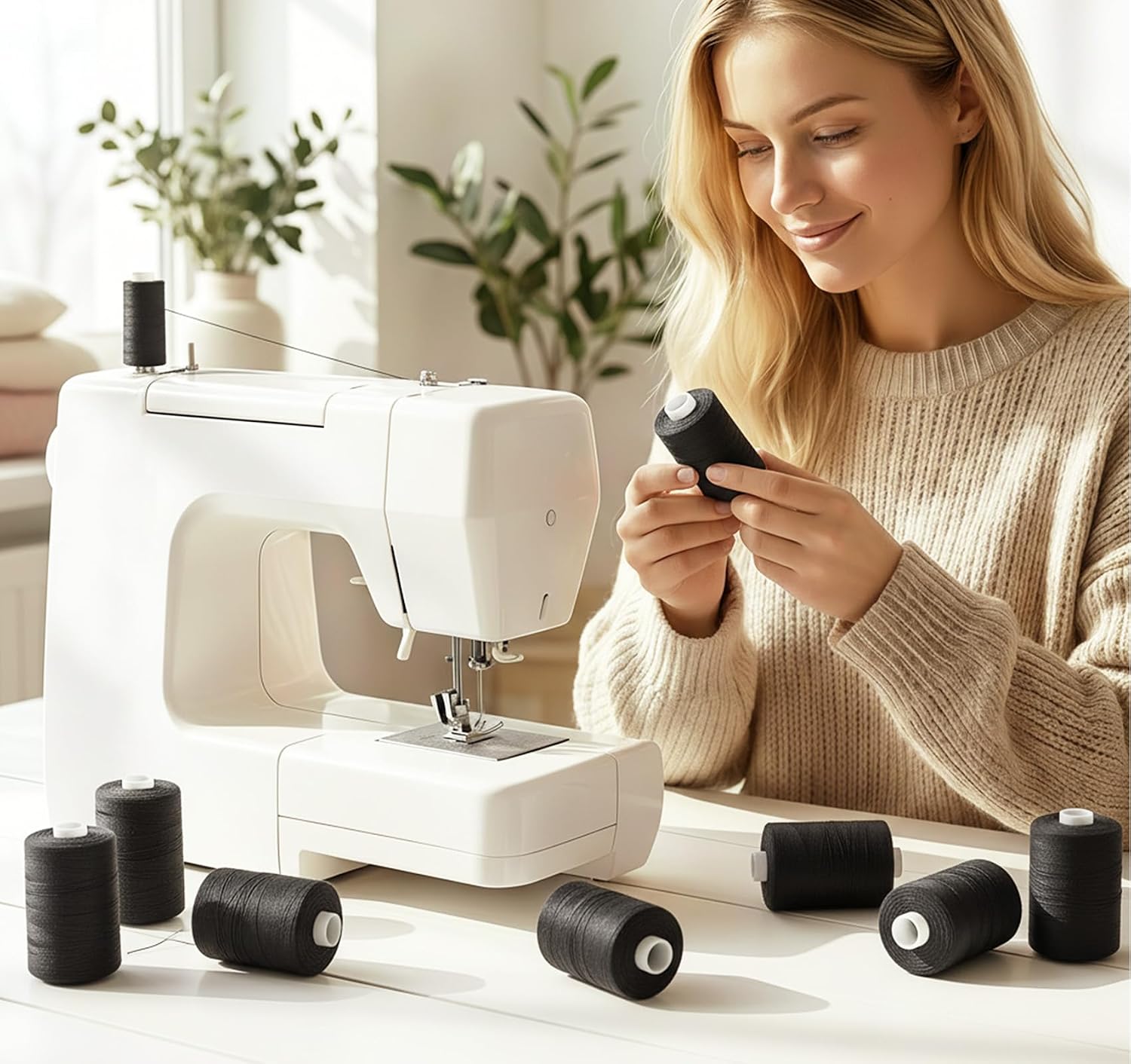ilauke Sewing Thread, 12 Spools 1000 Yards Each Black Polyester All Purpose Thread, Sewing Machine Supplies fo Beginners/Hand Sewing/Hand Stitching, Quilting