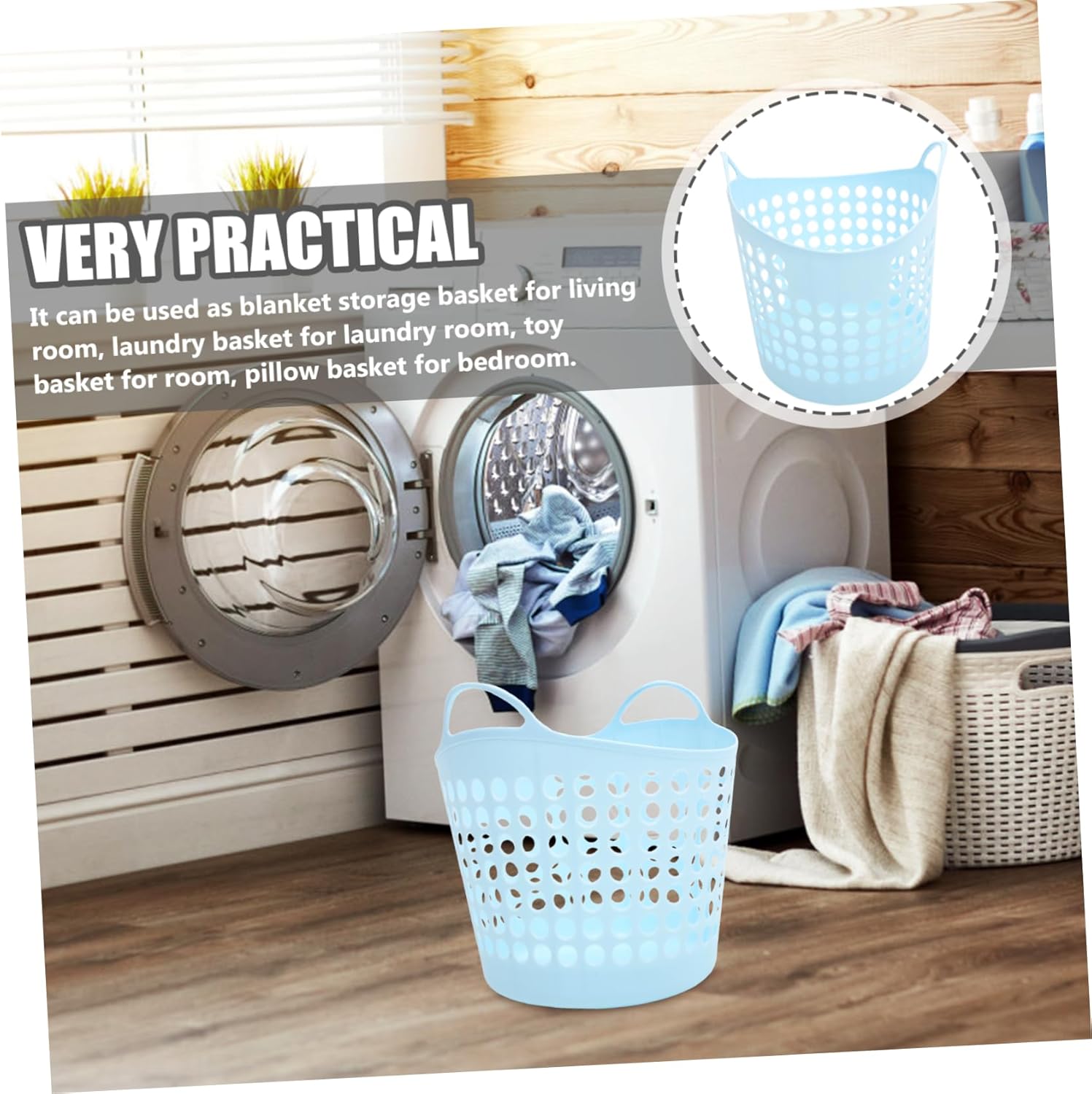 Portable Reusable Laundry Hamper Medium Round Basket for Bathroom Use Thick Plastic Storage Holder with Smooth Surface and Strong Load Capacity for Clothes Blankets