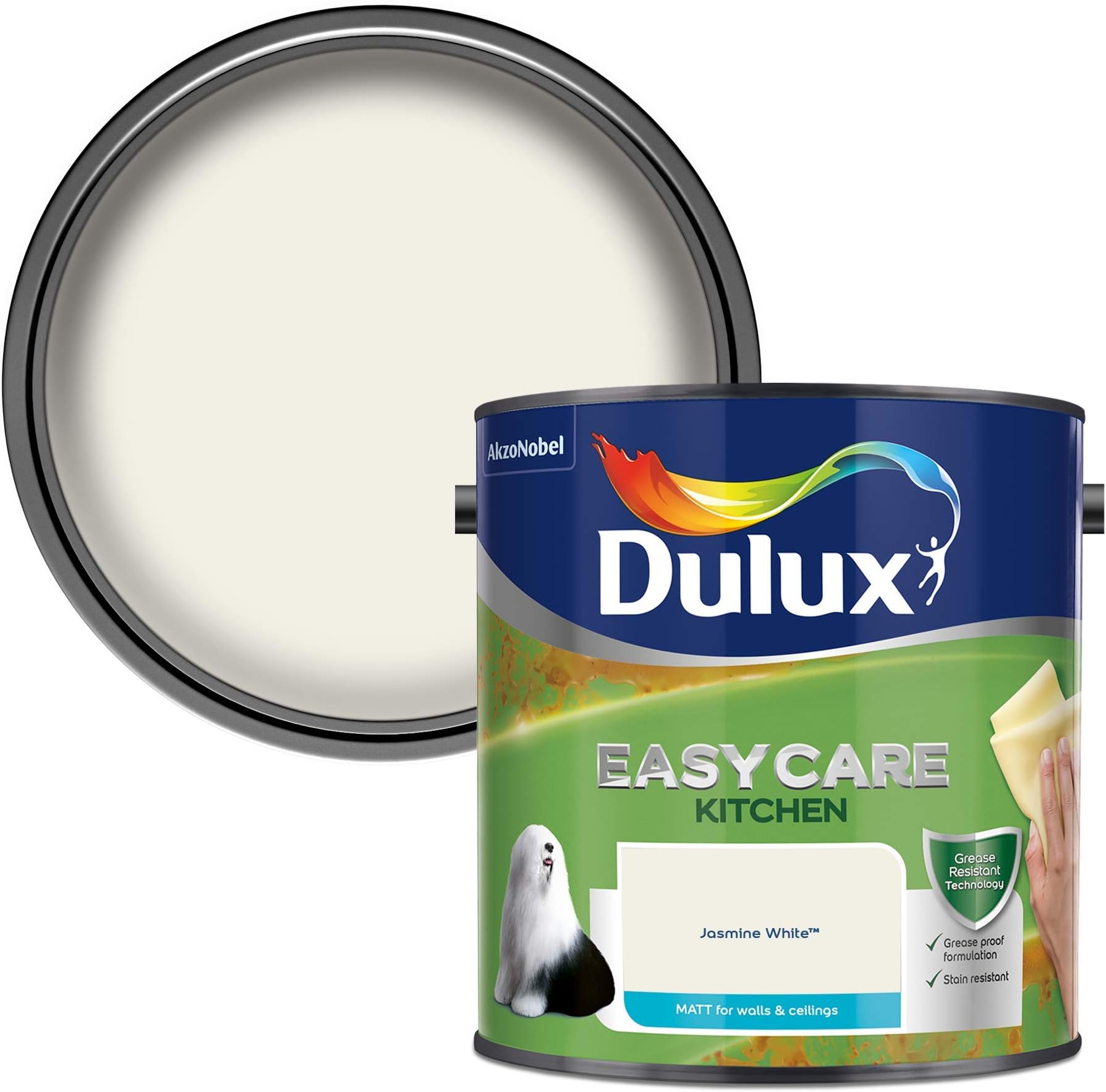 Dulux Easycare Kitchen Matt Emulsion Paint For Walls And Ceilings - Jasmine White 2.5 Litres