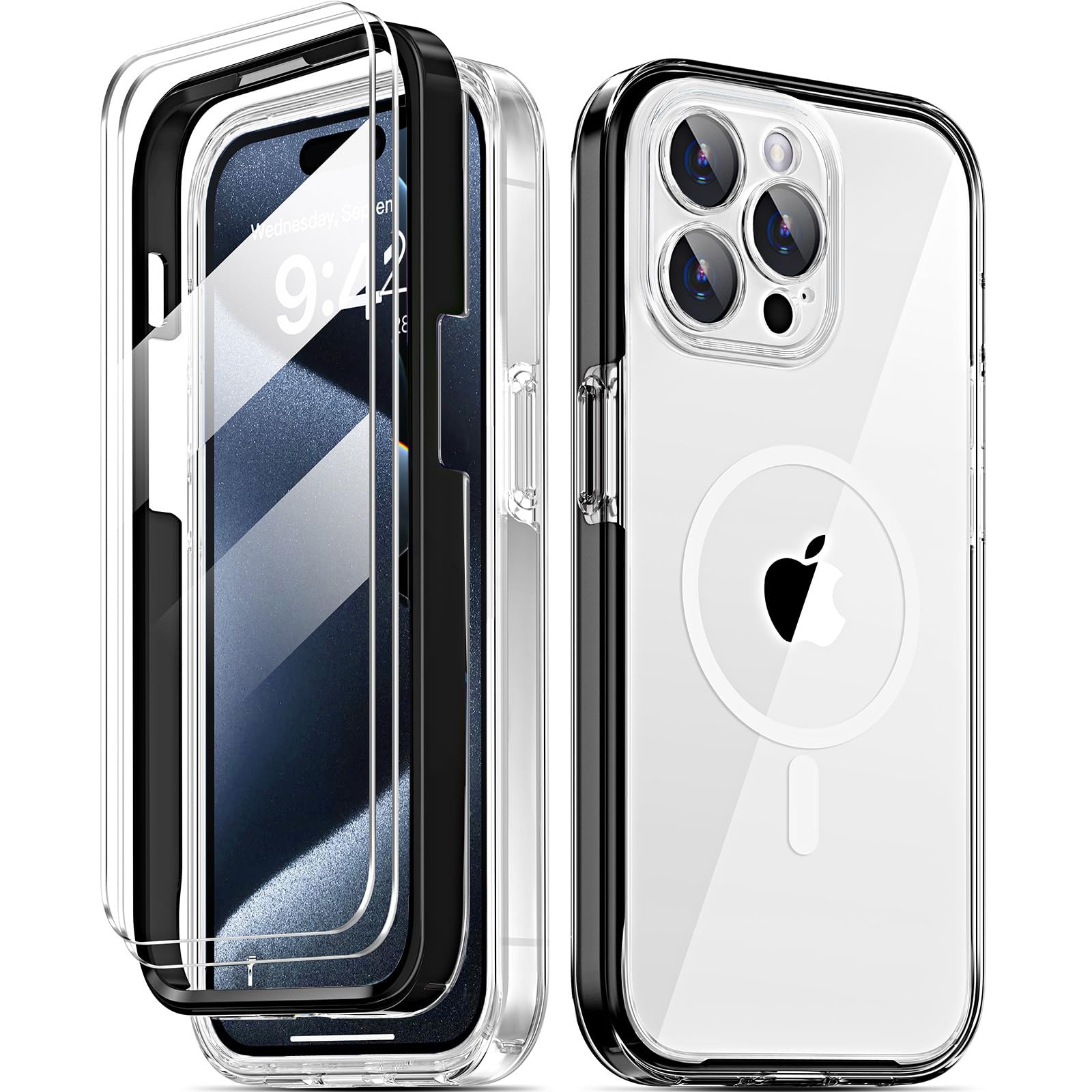 Coque iPhone 15 Pro Max de qualité militaire robuste avec ses protections d'écran et objectifs
