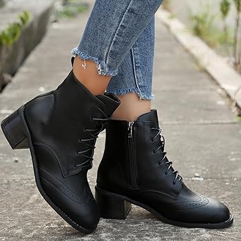 Amazon.com: Women's Lace-Up Combat Boots Chunky Heel Ankle Boots  Comfortable Round Toe Side Zipper Short Boots Fall Winter Shoes : Clothing,  Shoes & Jewelry