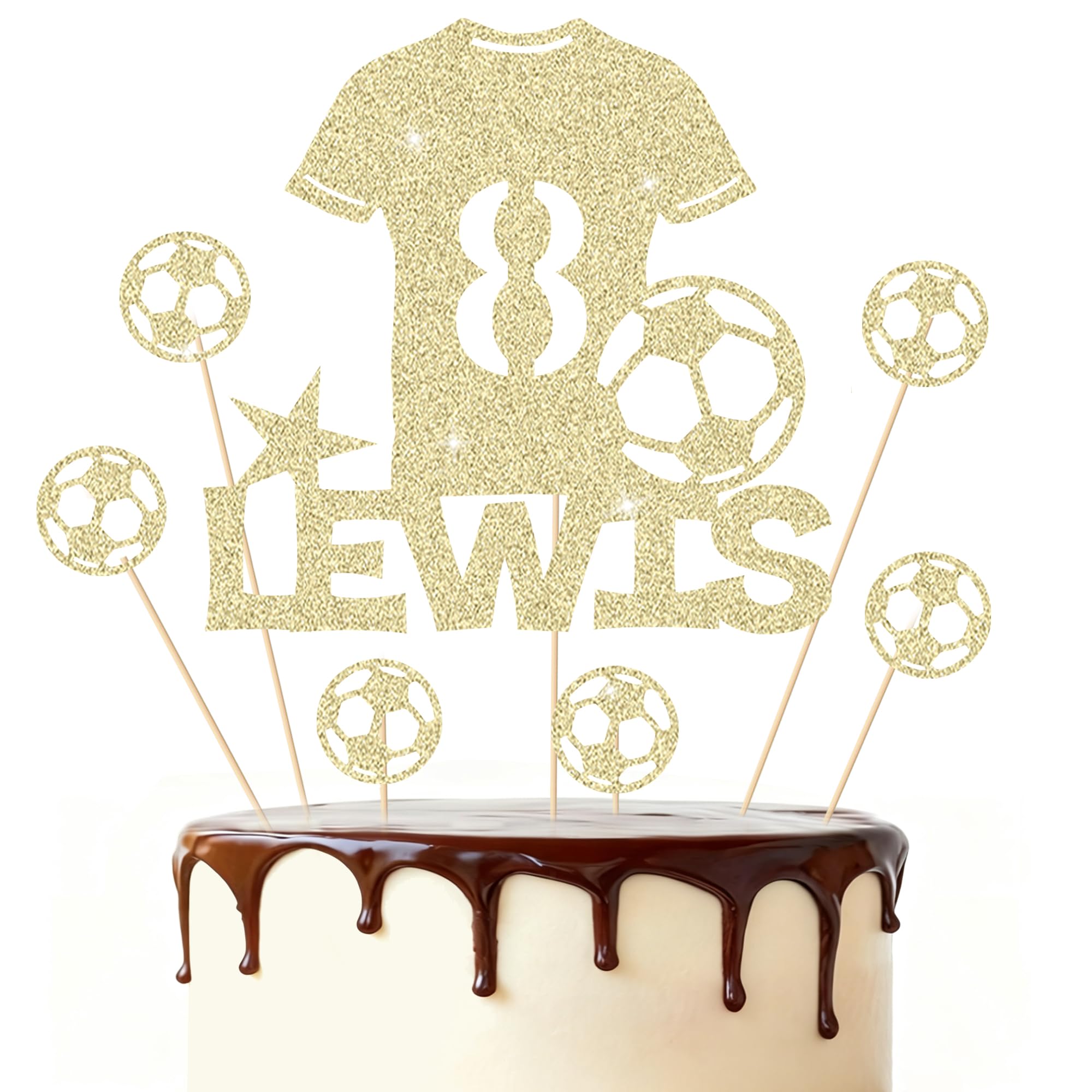 Football Cake Topper Personalised Birthday Cake Decorations Football Gifts for Kids Boys Men Husband Daddy Grandpa Football Lovers Cake Toppers (Champagne Gold)
