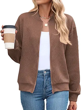 Women's Textured Bomber Jacket - Lightweight Casual Outerwear