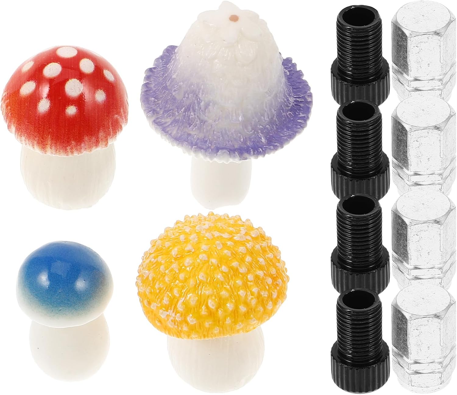 Luxshiny 4pcs Cute Mushroom Valve Caps Stem Covers Metal Tire Valve Caps for Cars Motorcycles Trucks Bicycles Compatible with Presta Decorative Stem Covers