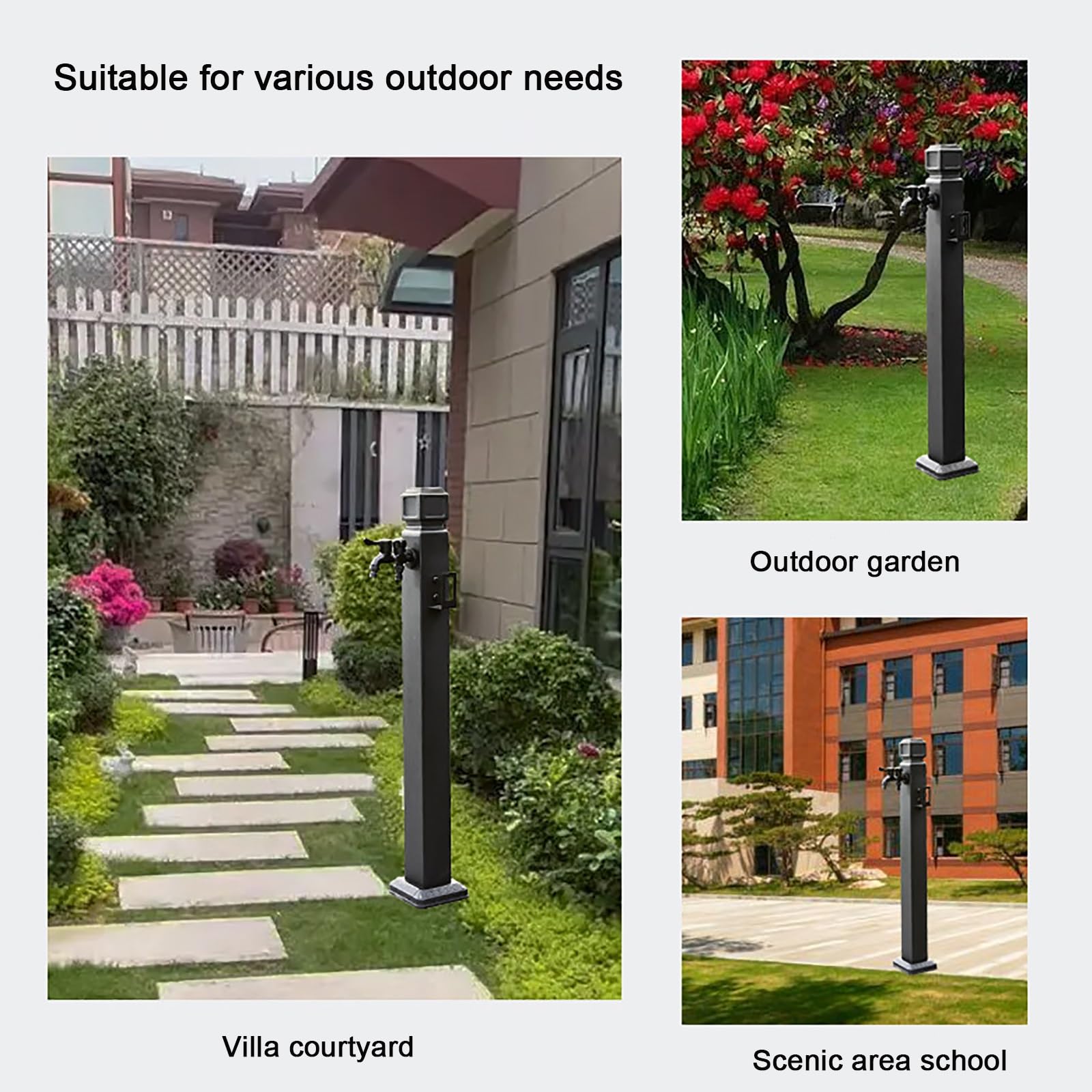 Rubinetto per Acqua da Giardino in Acciaio Inossidabile, Porta Tubo da Giardino, Fontanella da Giardino con Rubinetto Ottone e Pistola a Spruzzo, Adatto per Lavaggio Auto e Irrigazione(8*8*95cm/3.1*3.