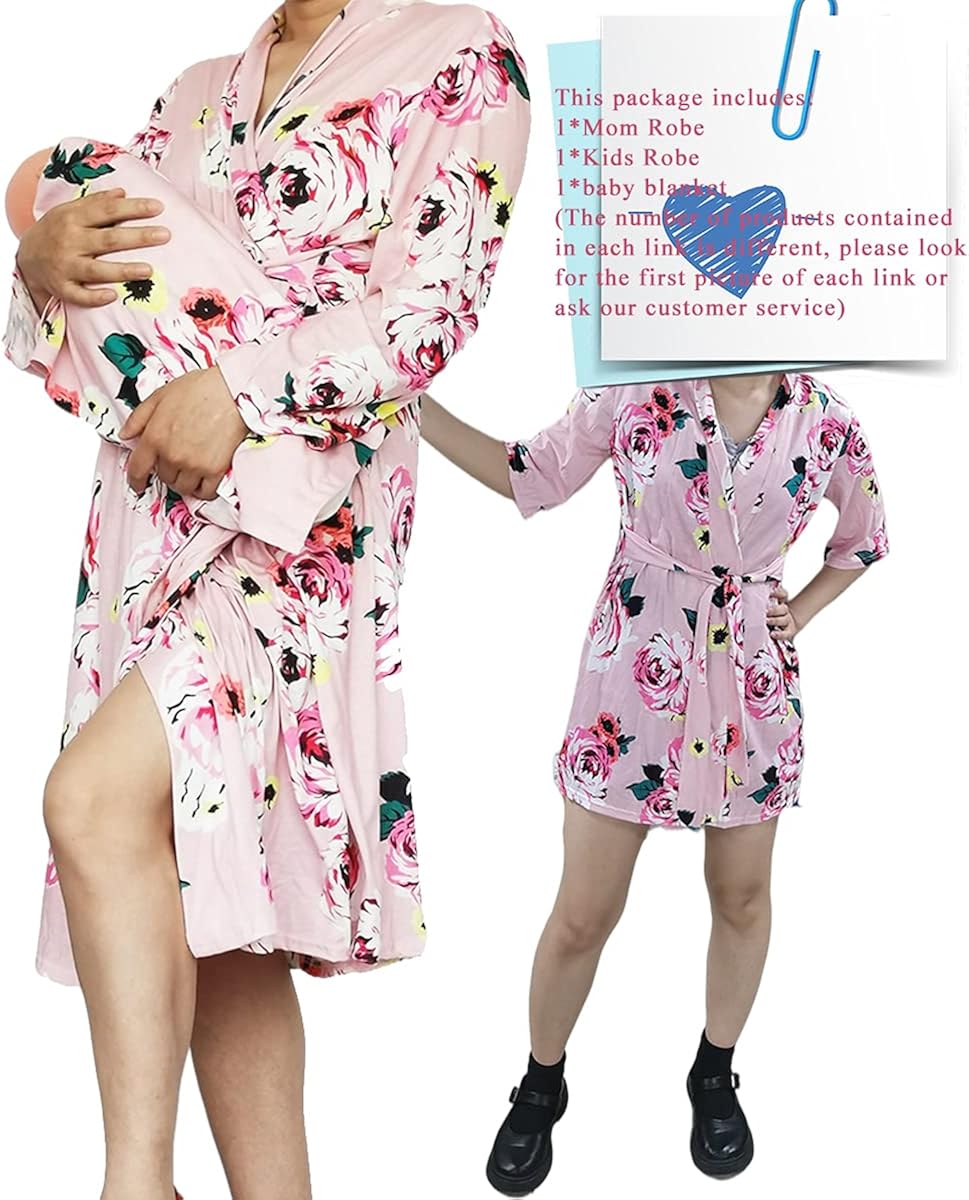 Matching Maternity Robe with Swaddle Blanket Set for Mom and Baby Moms Gift : Baby