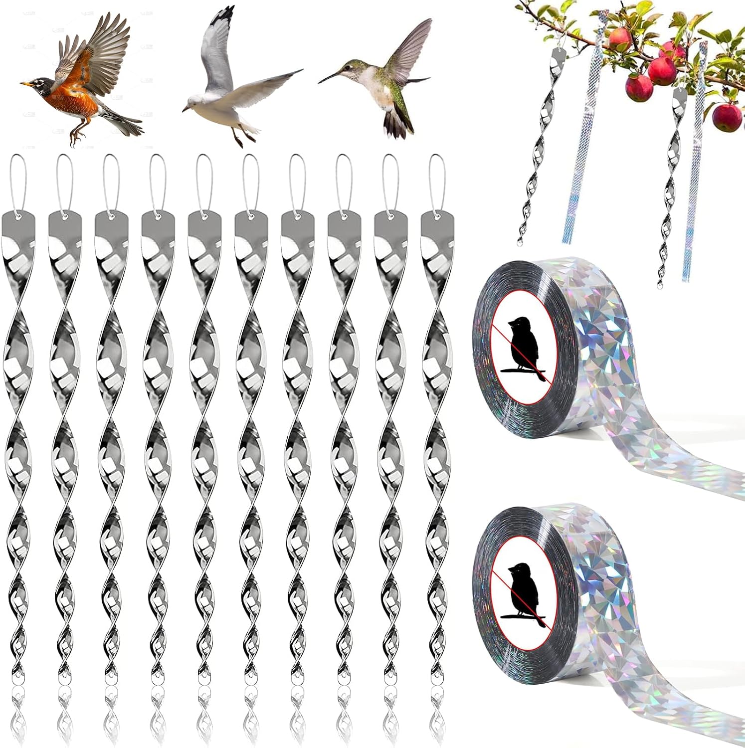 10 Pcs Bird Repellent, 2pcs 262ft Double Sided Bird Repellent ...