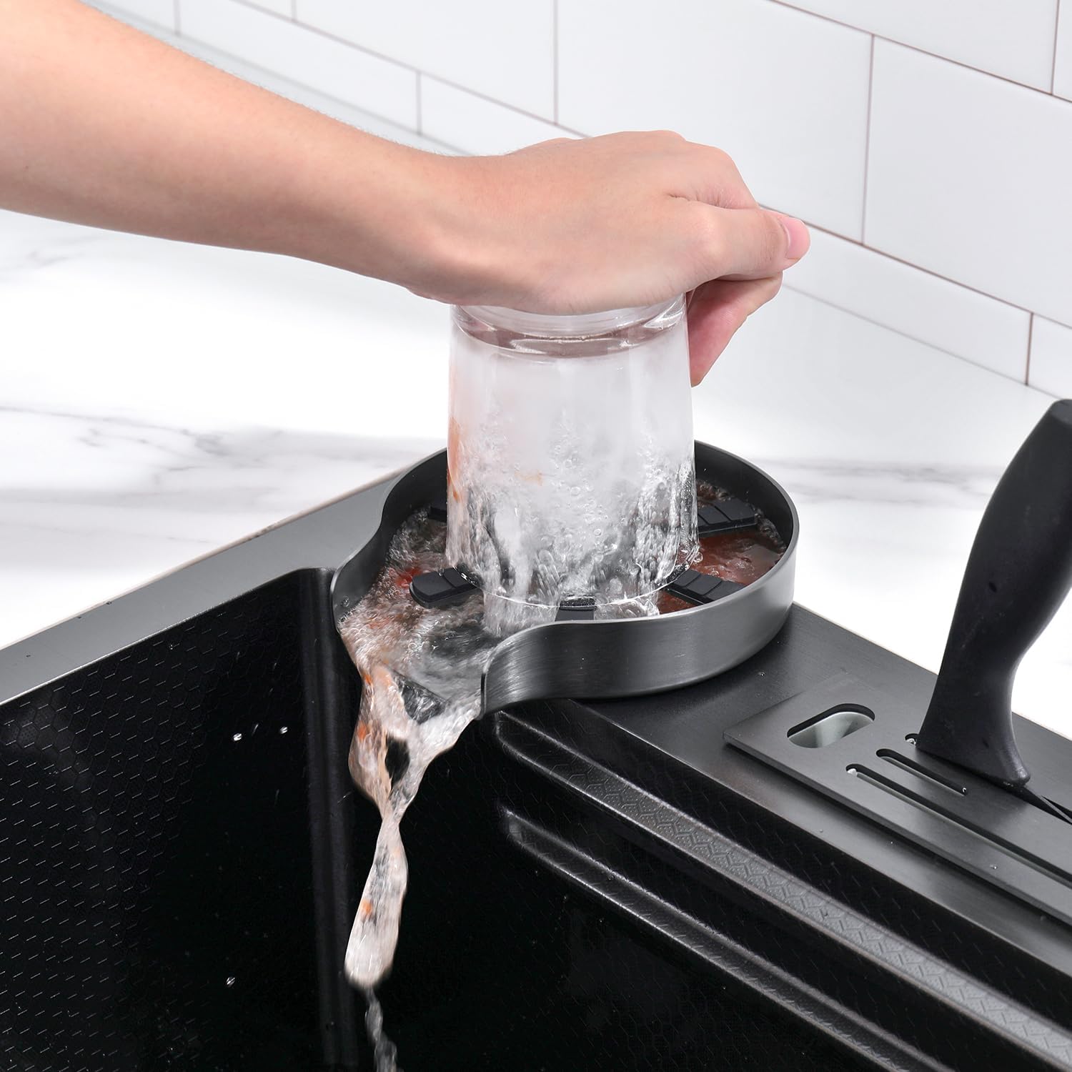 Lefton 33" x 22" 304 Stainless Steel Waterfall Kitchen Sink Set with Pull-down Faucet, Knife Holder, Drain Basket, Inside-Basin, and Cutting Board, Temperature Display, Grey, KS2205L