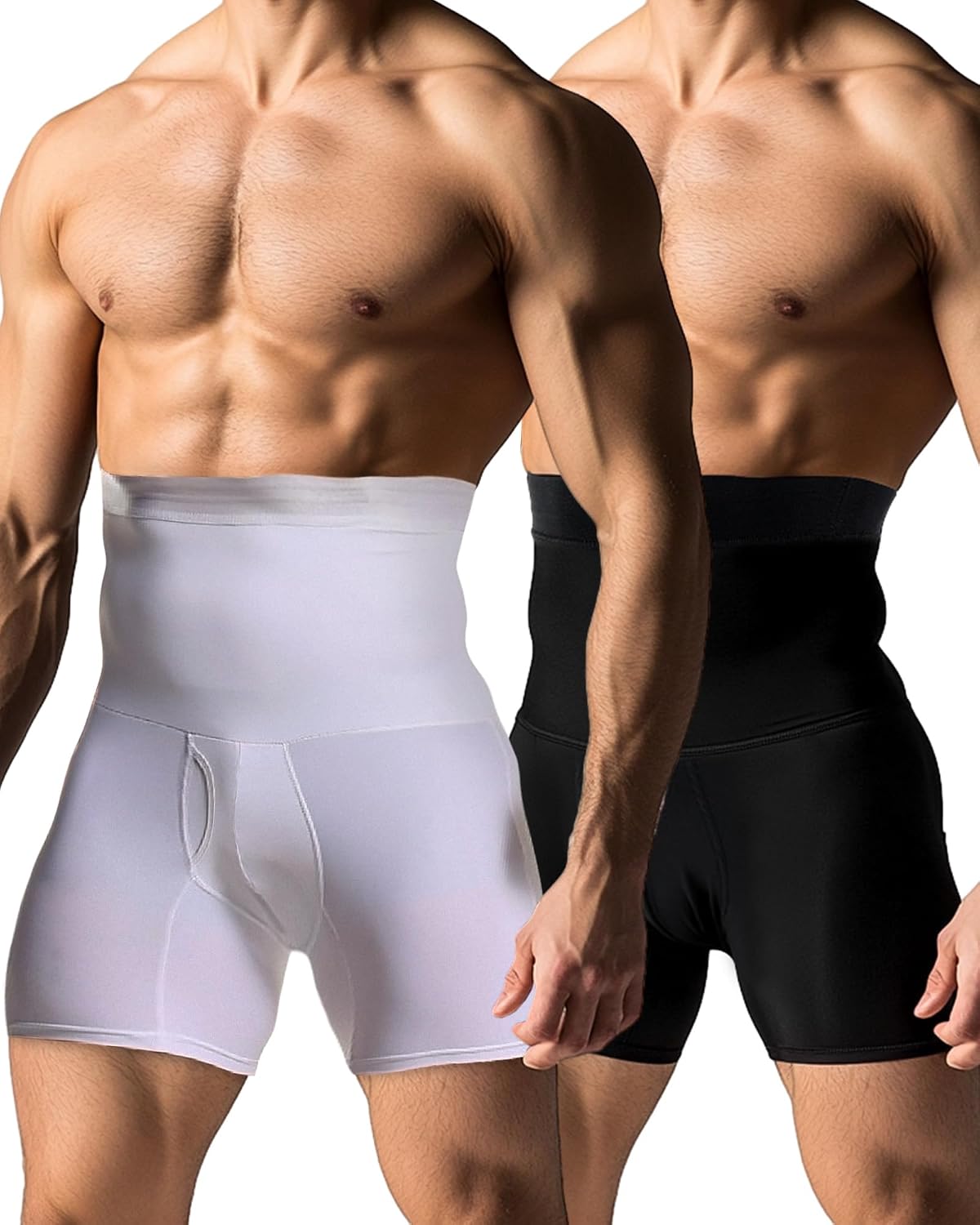 Shyyween 2 Pcs Men Girdle Tummy Control Shorts Compression Underwear High Waist Trainer Shapewear Body Shaper Boxer Briefs
