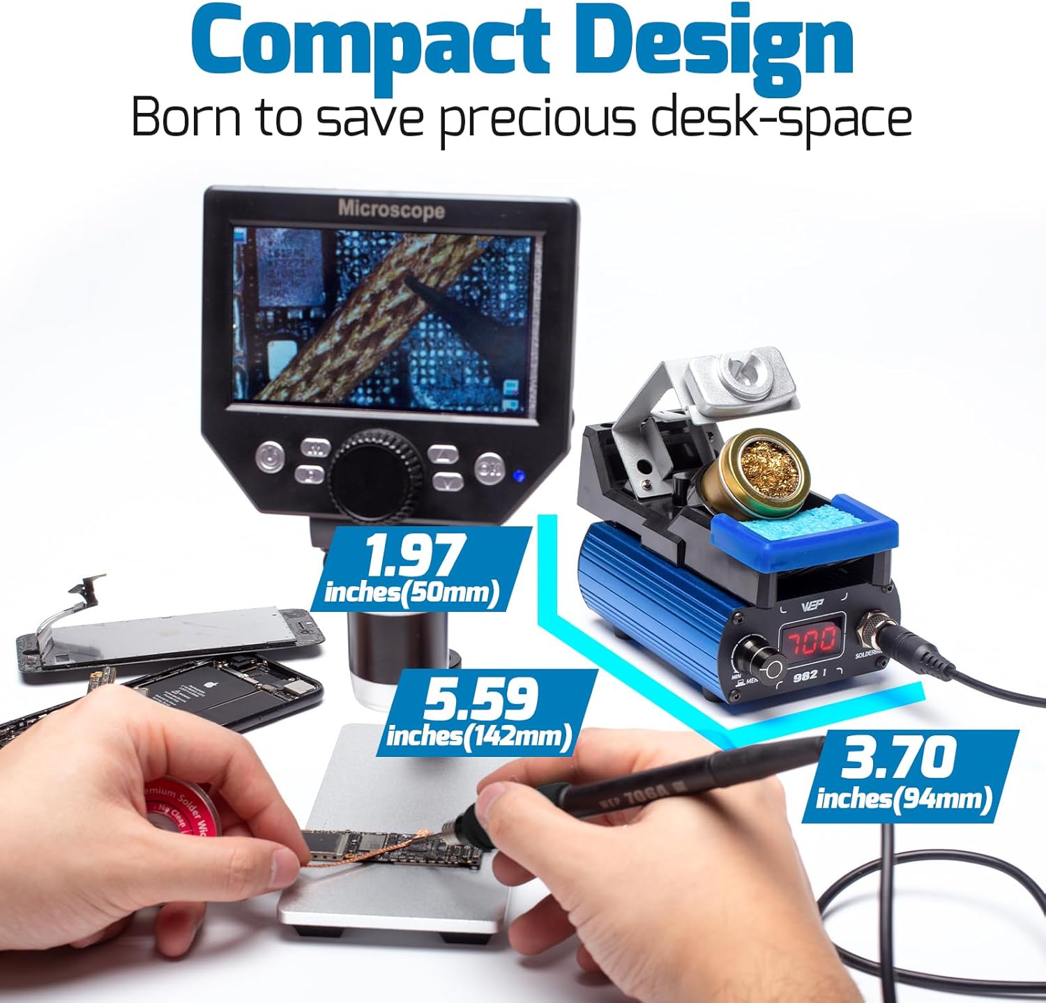 WEP 982-I Precision Soldering Iron Station with Temperature Control, Preset Channels, °C-°F Conversion, Sleep Mode, Automatic Shutdown, Calibration Functions C210 Compatible Soldering Tips
