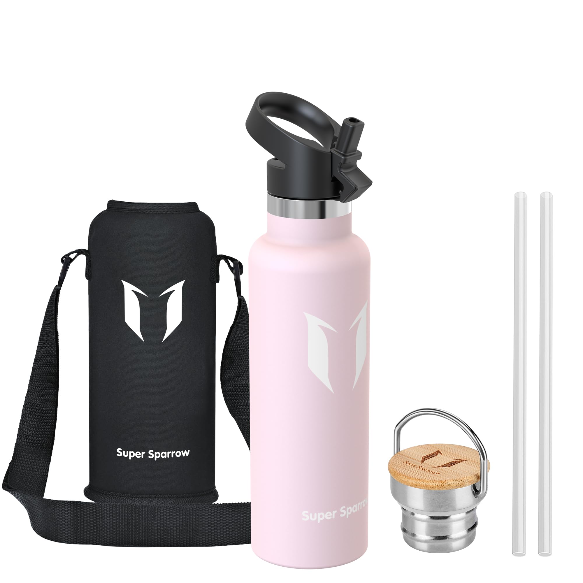 Super Sparrow Water Bottle Stainless Steel - 620ml - Insulated Metal Water Bottles - Standard Mouth Flask - BPA Free - Straw Bottle for Work, Gym, Sports - 2 Lids โ image 1