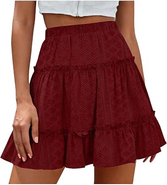 Mini Skirts for Women Flowy Boho Ruffle Pleated Skirts Crochet Casual Golf Tennis Skirts Beach Vacation Outfits