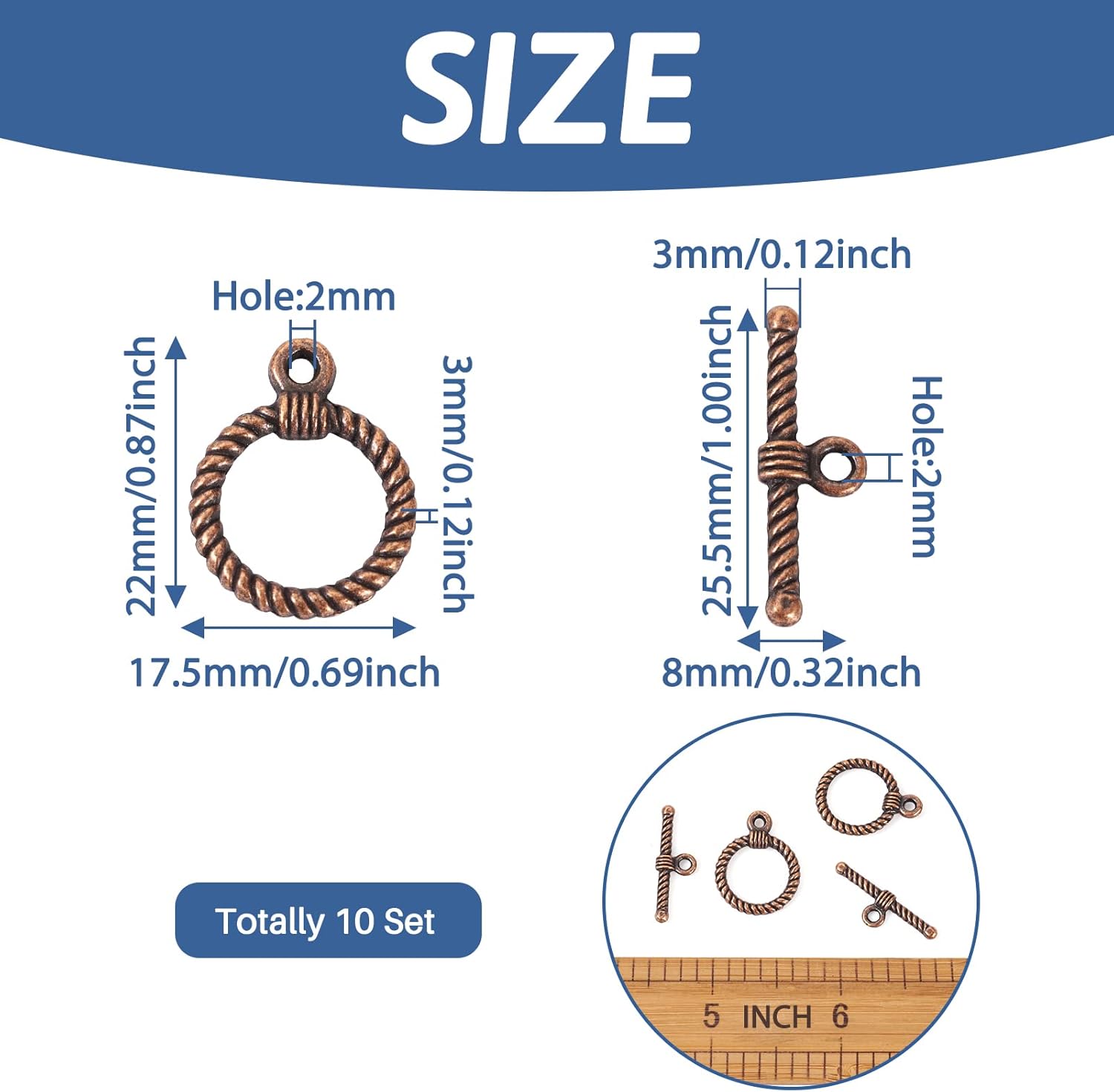 Pandahall 10 Sets Tibetan Alloy Toggle Clasps Round Bracelet Jewelry Clasp Connectors for Necklace Bracelet Jewelry Making(Red Copper) - Image 6