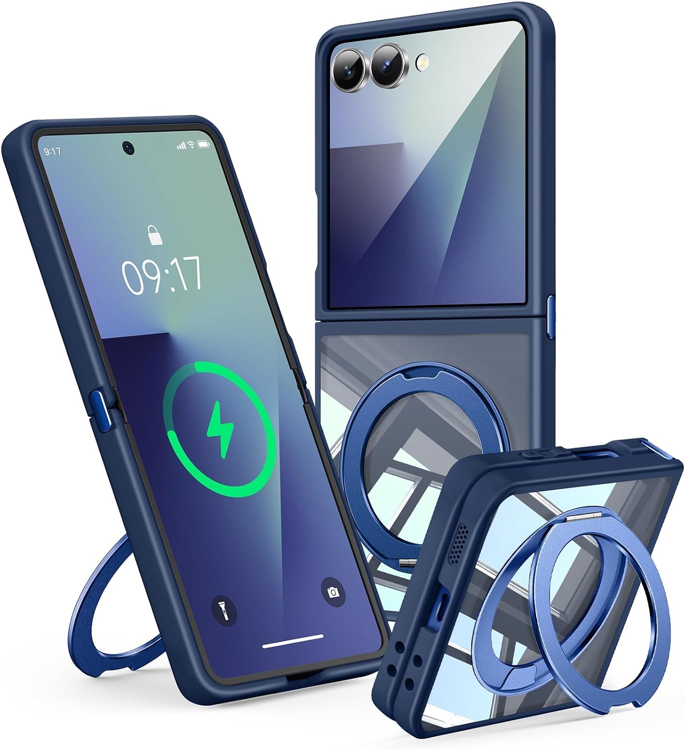 【360°Spin Magnetic Stand】 Case for Galaxy Z Flip 6/5 【Fit for MagSafe & Pixelsnap】 Cover with Ring Holder 【No-Yellow Crystal Clear】 Camera Protection Phone Samsung Galaxy Z Flip 6/5 Case - Clear