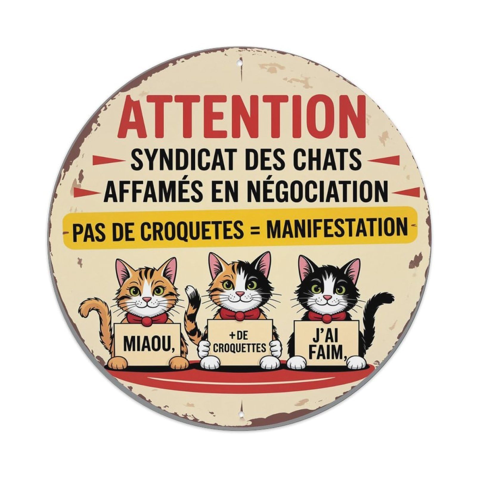 Attention Syndicat Des Chats Metal Tin Sign Plaque