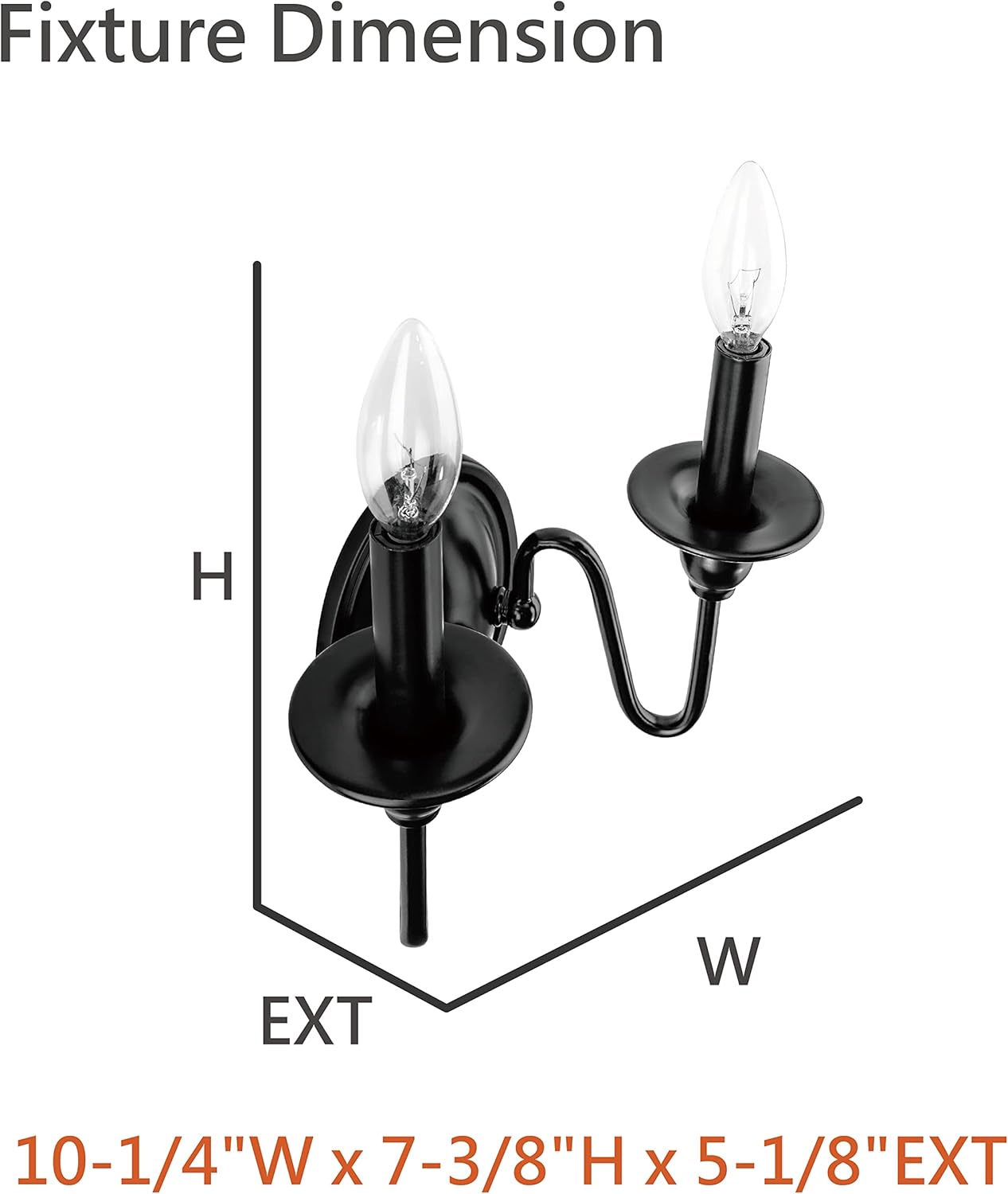 Aspen Creative 62710-01-2, 2 Lights Indoor Wall Fixture, 10-1/4" W x 7-3/8" H x 5-1/8" E, Matte Black Finish, Bulb Not Included