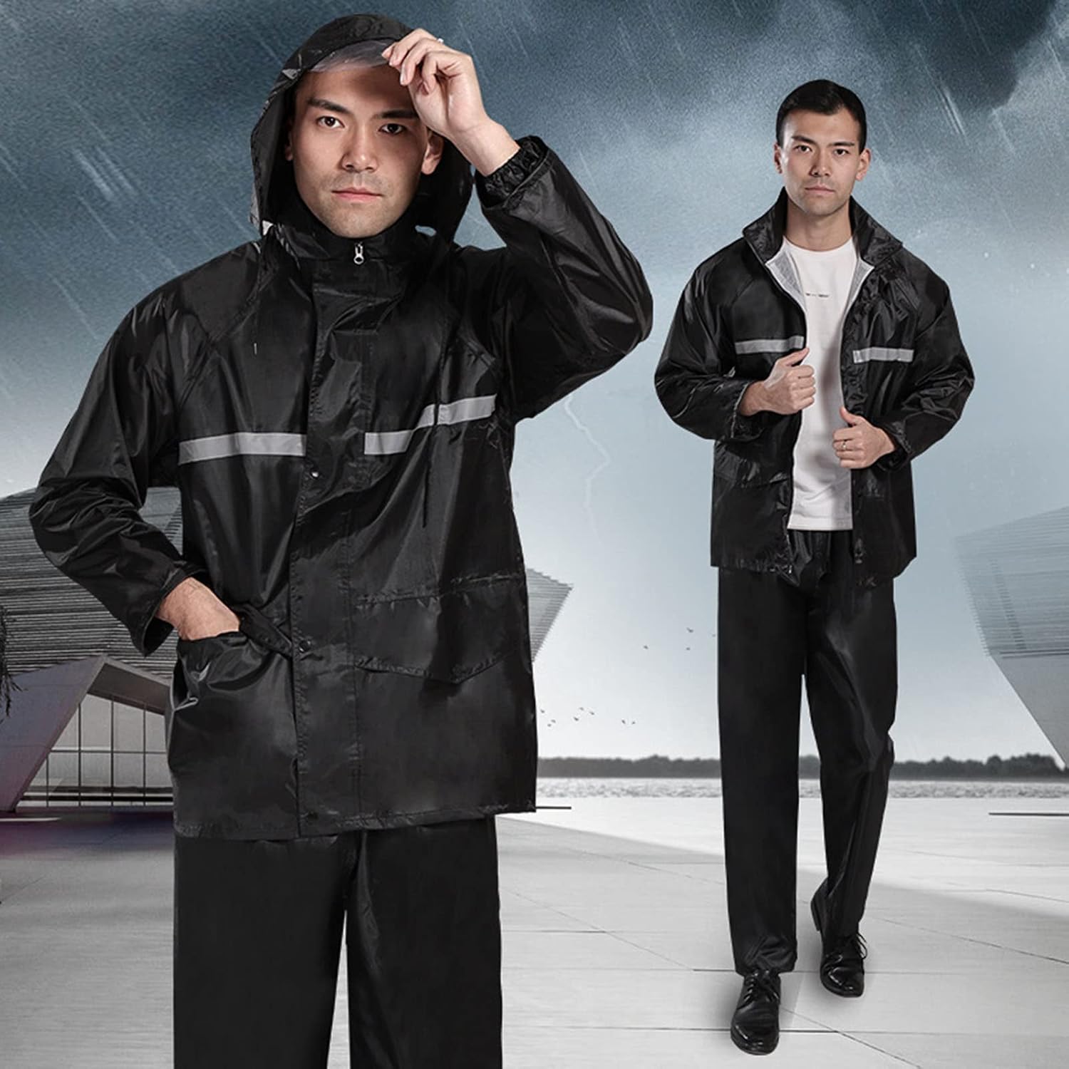 Rain Suits for Men Adults Rainproof Windproof Lightweight Rain Jacket Coat with Pants Workwear