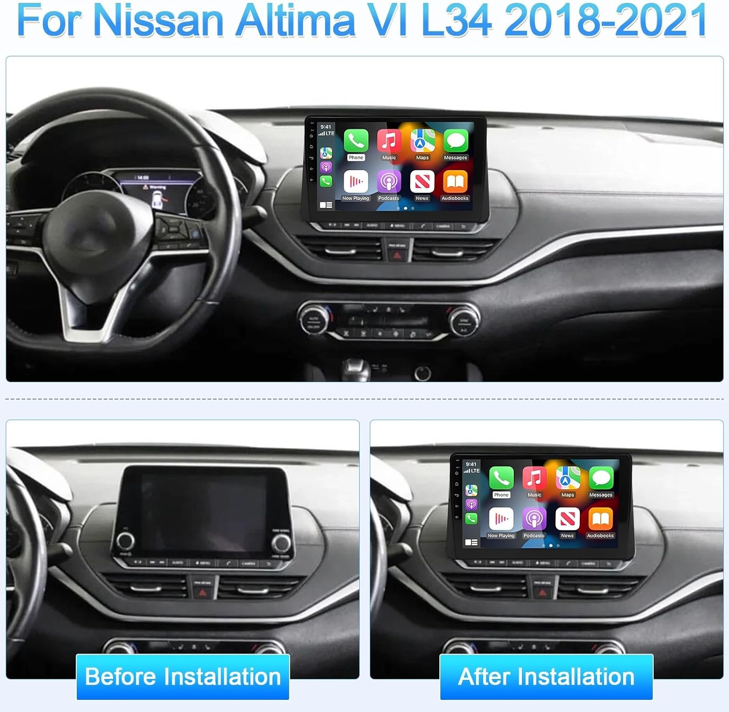 2+32G 10" Car Stereo Radio for Nissan Altima VI L34 2018-2021 w/GPS 2020 2019 Double Din Car Audio Receiver w/carplay w/Android Auto WiFi w/Bluetooth AHD Backup Camera Mic