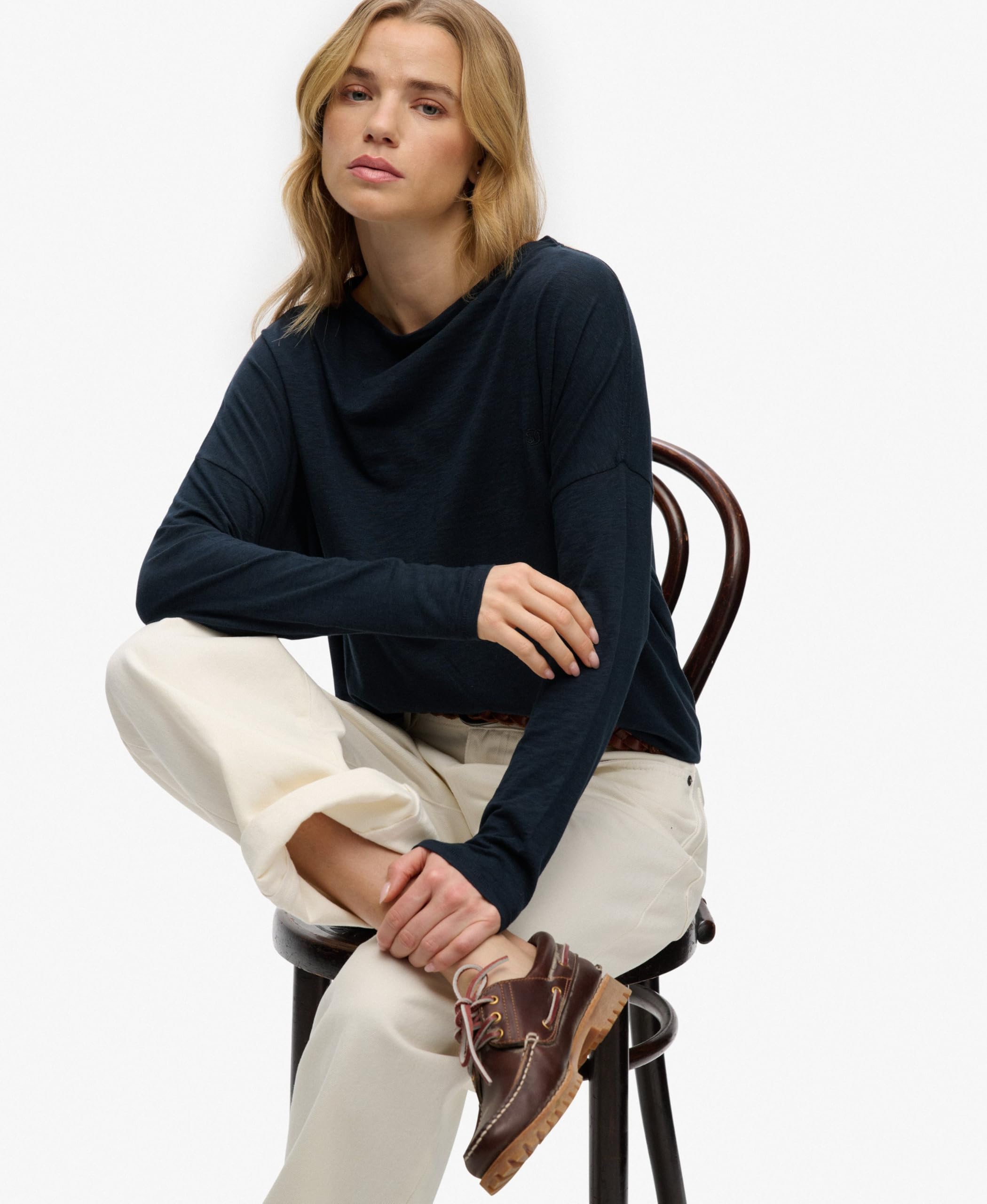 Superdry Damen Studios Bootsausschnitt Langarmshirt mit Slub-Textur
