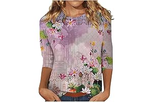 Time and Tru Women's Tie-Dye Crewneck 3/4 Sleeve T-Shirt