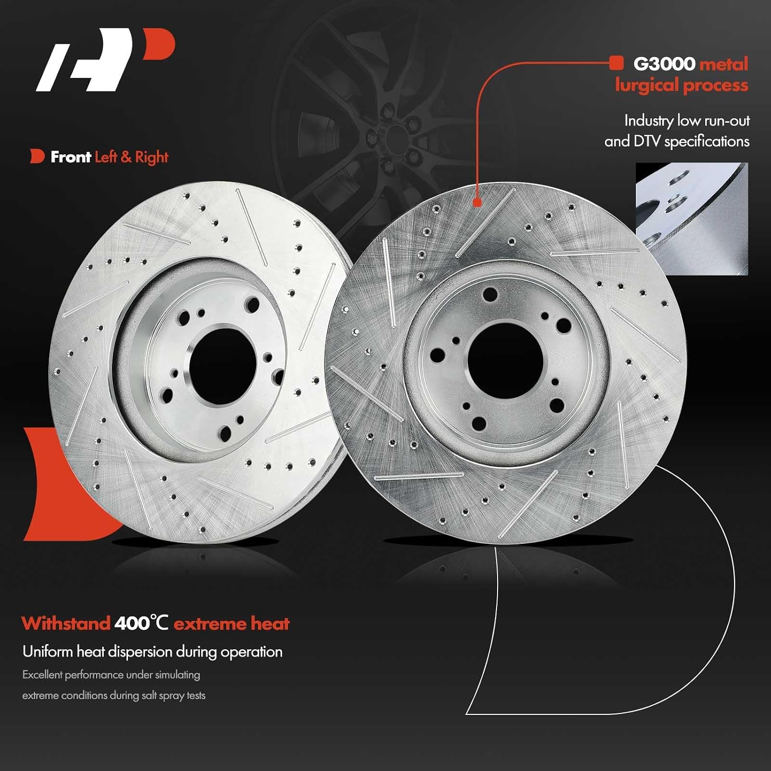 A-Premium 11.53 inch (293mm) Front Drilled and Slotted Disc Brake Rotors Compatible with Select Honda Models - Accord 2013/2016-2017, HR-V HRV 2016-2022, 3.5L 1.8L, 2-PC Set