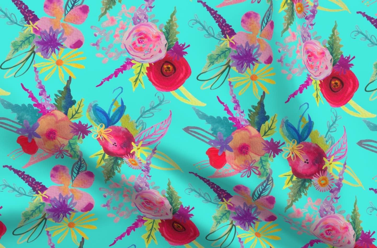 Spoonflower Fabric - Summer Turquoise Blue Caribbean Floral Bright Pink Flowers Tropical Printed on Minky Fabric by The Yard - Sewing Baby Blankets Quilt Backing Plush