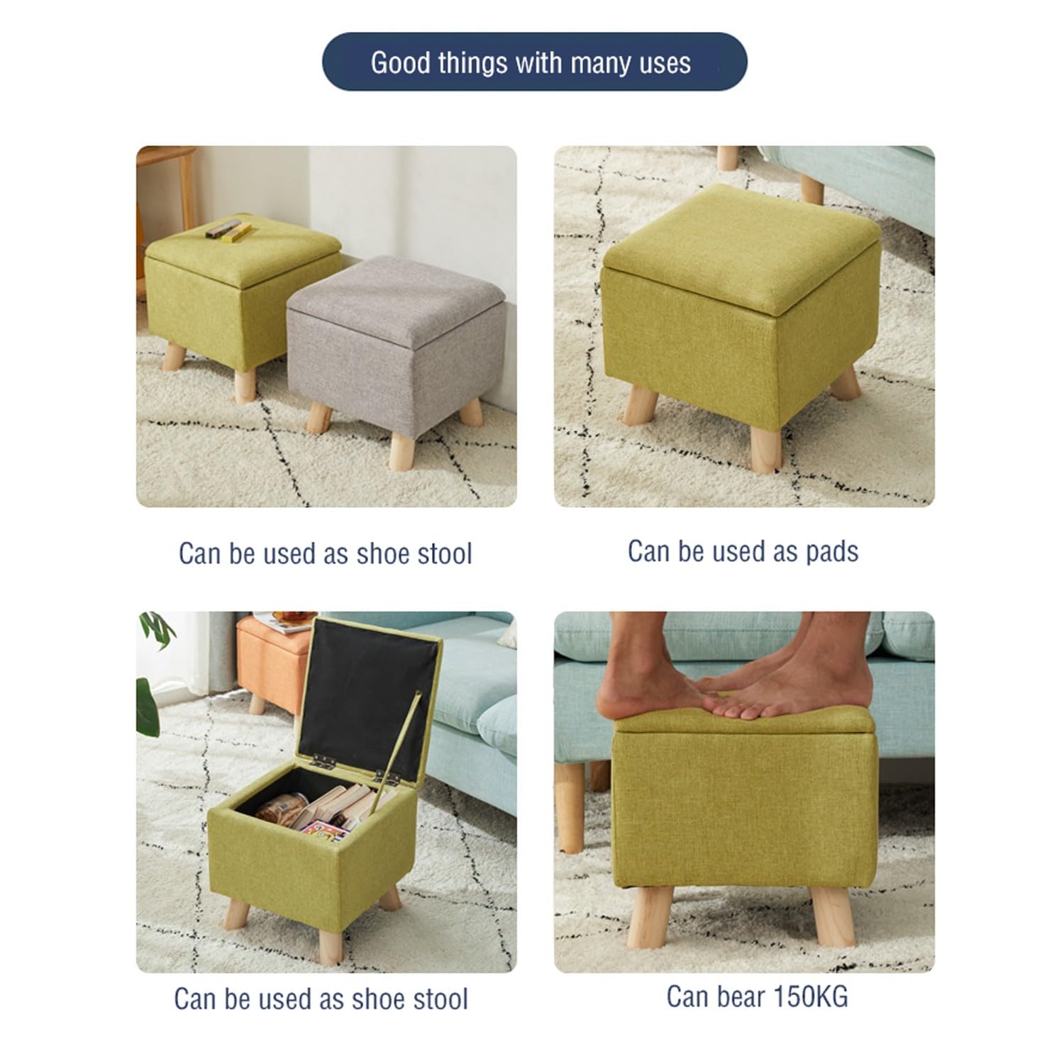 多機能折りたたみ式コットン＆リネン収納スツール、収納ボックス