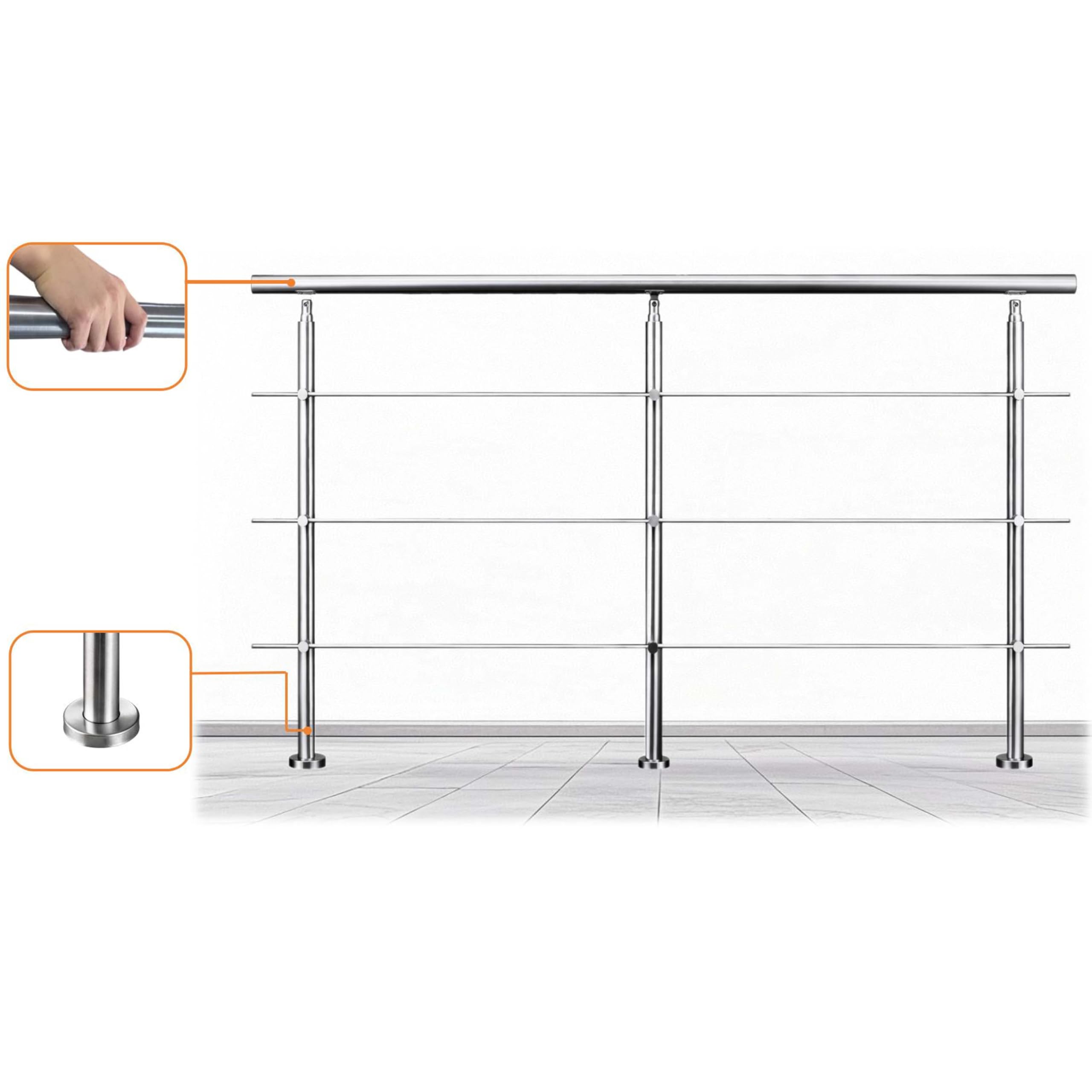 AICA Barandilla de escalera de acero inoxidable - pasamanos de escalera para interior y exterior escaleras, parapeto, balcón (200 cm 3 barras transversales ）