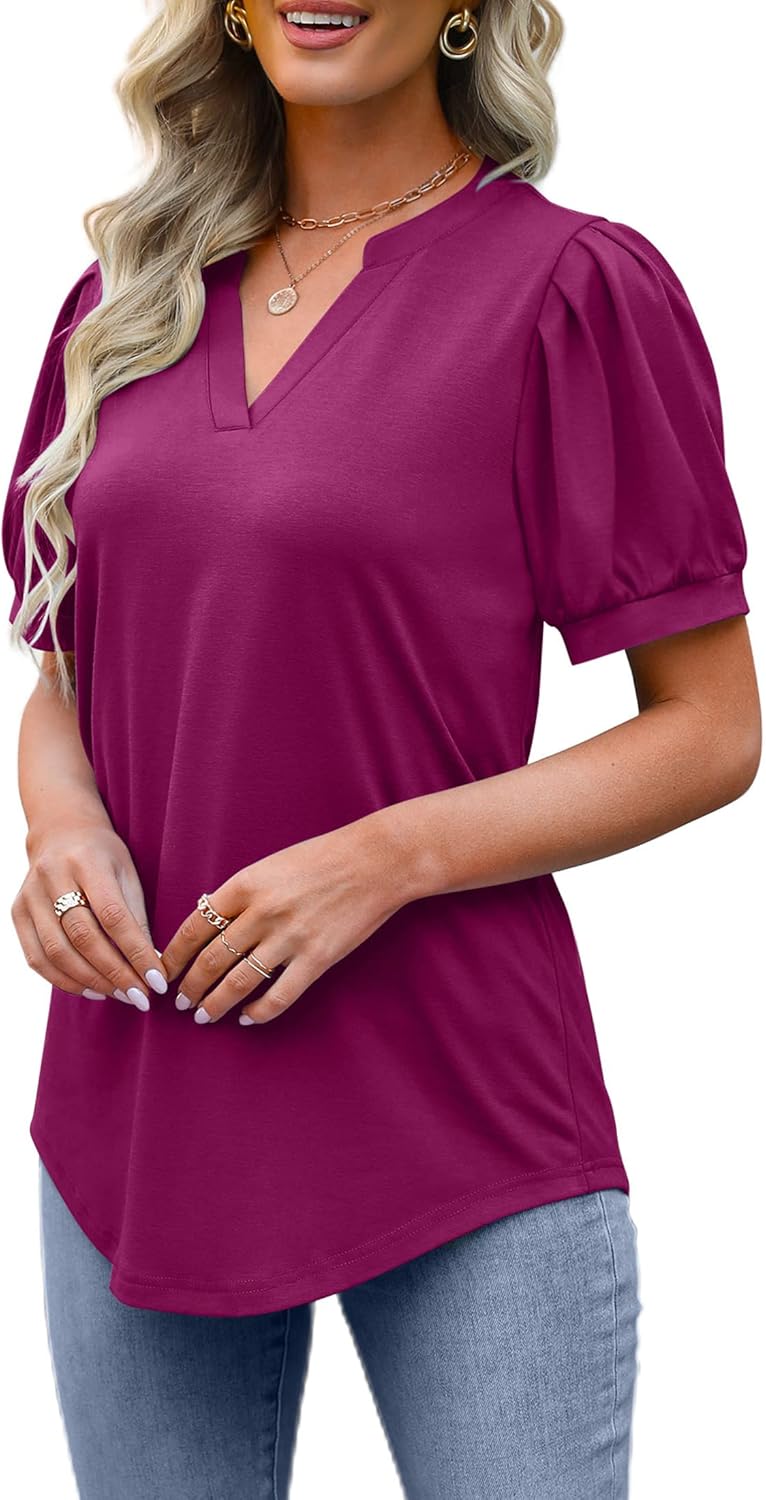 Women's Pleated Puff Sleeve Tops