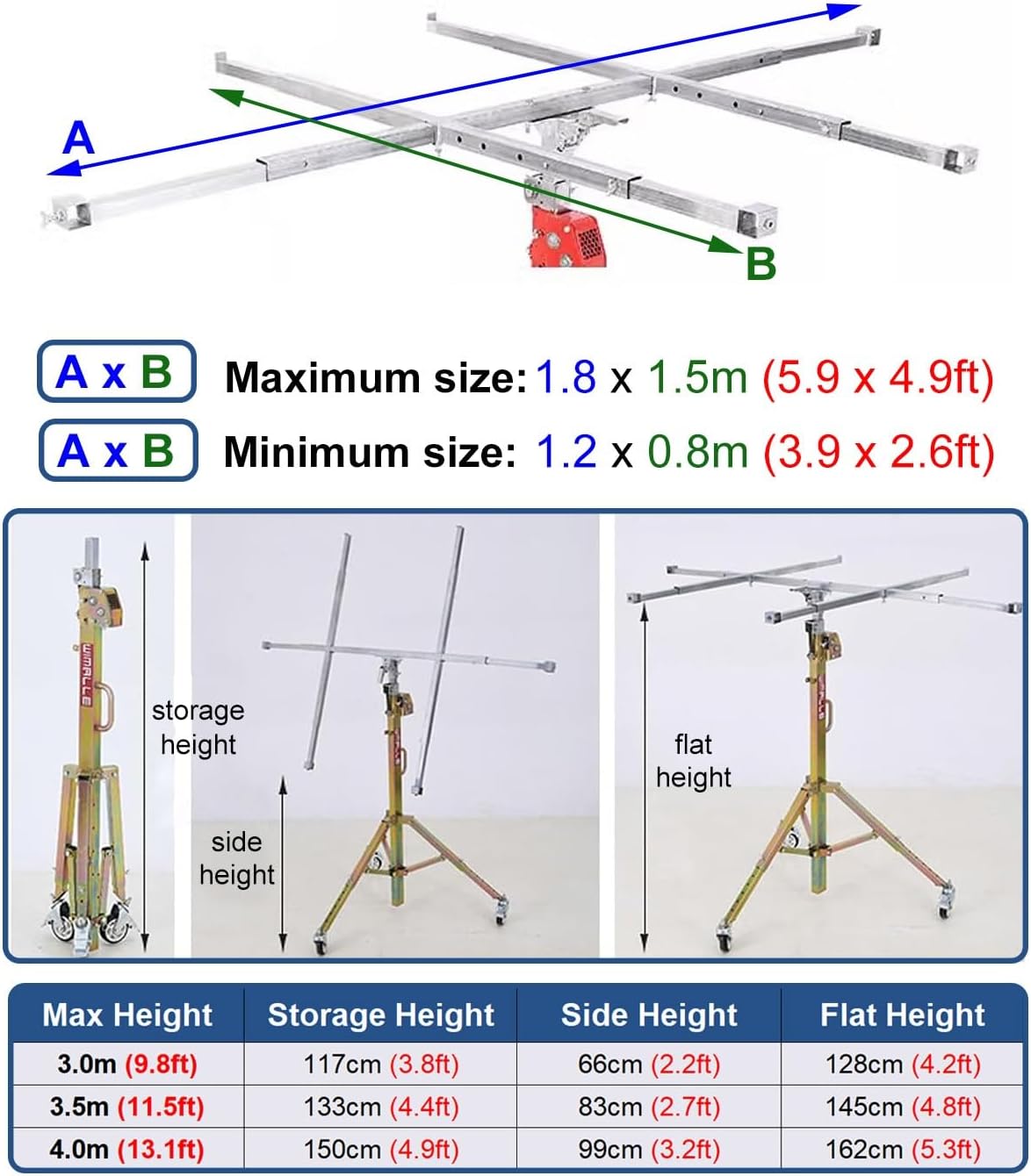 Drywall Lifter Hoist Jack, Adjustable Height for Easy Installation, Heavy Duty Panel Lifting Tool for Construction and Renovation