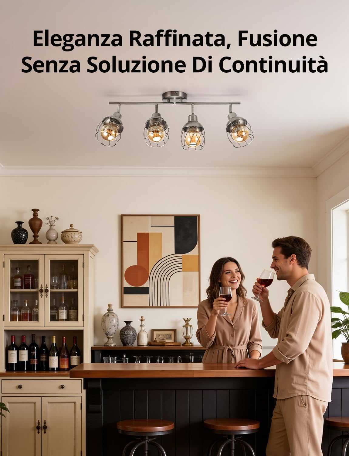 Bojim Lamparas Colgantes Salon de Techo Jaula 4 Luces Candeeiro Suspenso Dormitorio, Lampara Colgante Metal Focos Estilo Industrial Níquel para Cocina Pasillo (Sin Bombilla)