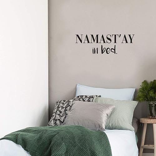 Miniatura 2 de Calcomanía de vinilo para pared, Namast'ay in Bed – 10.5 x 33 pulgadas – Ingenioso y moderno perezoso humorístico para el hogar, apartamento,