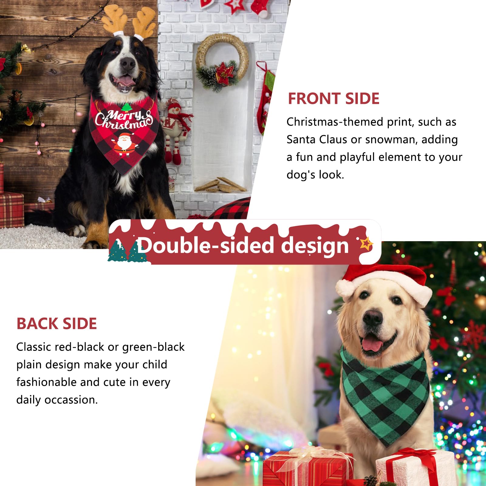Weihnachts-Bandana Für Große Hunde | Büffel-Plaid Design, Wendbar Mit Weihnachtsmotiven | Bequem, Sicher & Maschinenwaschbar