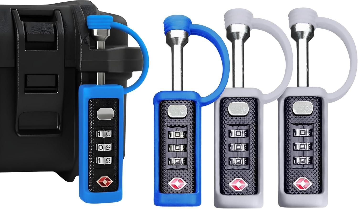 TSA Approved Gun Case Locks – 2 Blue + 2 White, Heavy Duty Combination Padlocks with Rubber Sleeve & Cut-Resistant Shackle for Firearms, Pistol, Rifle, Ammo Case & Luggage Travel Security, 4-Pack