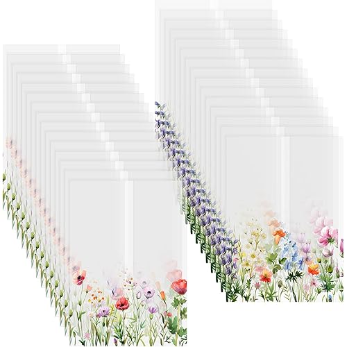 150 Pcs Wildflower Printed Vellum Jackets for 5x7 Invitations Vellum Paper Wildflower Pattern Wedding Invitation Accessories Kit Envelope Inserts Liners for Bridal Shower Baby Shower Birthday