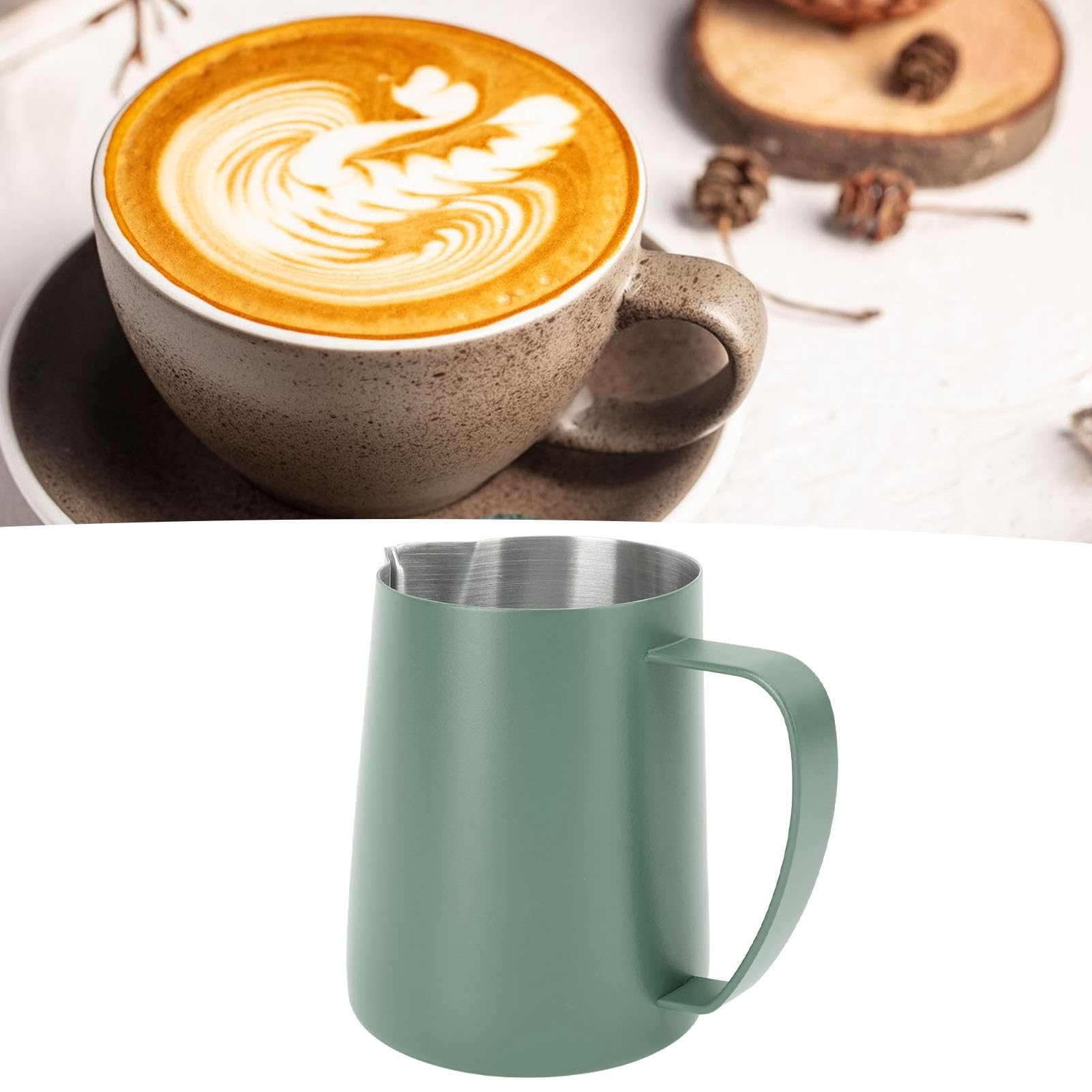 Jarra Para Espumar Leche, Jarra Humeante De Espresso De 480 Ml, Jarra De Leche De Acero Inoxidable, Taza Para Espumar Leche, Jarra Para Leche, Taza Para Café(Verde oscuro)
