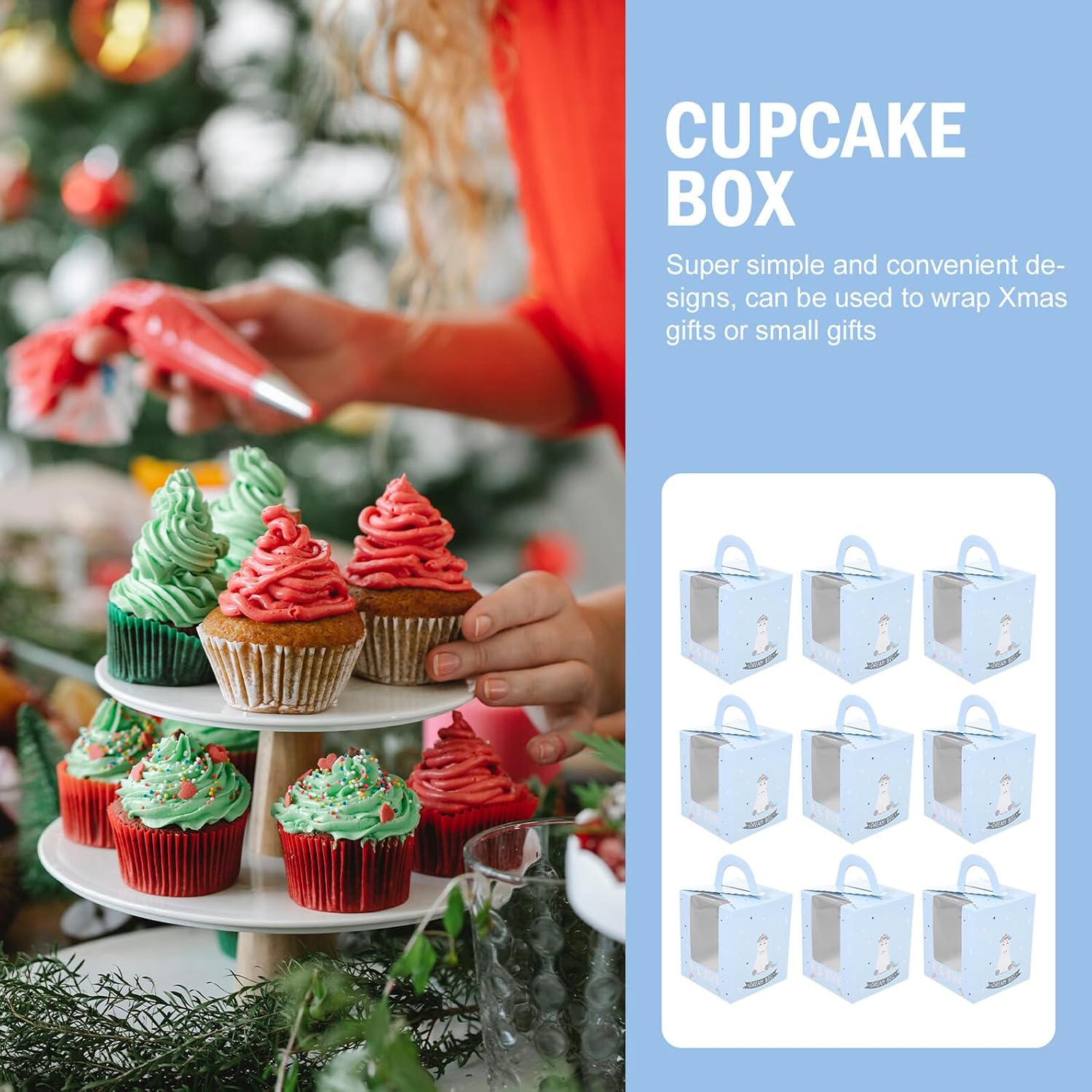 50pcs Paper Cake Boxes with Handle, Foldable Muffin Containers for Cupcake Storage and Transport, Decorative Food-grade Paper Carrier for Baking and Parties