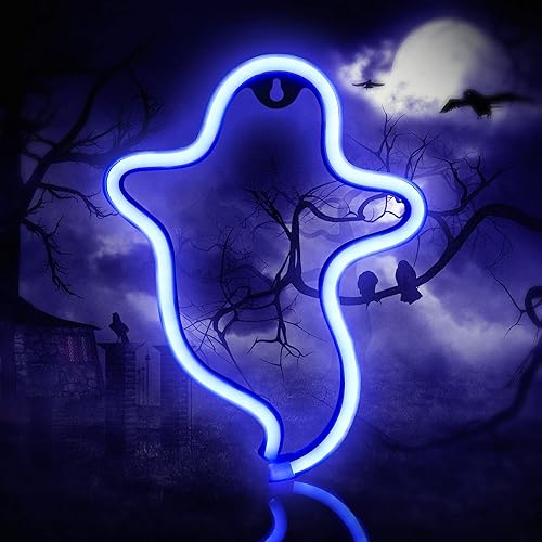 Miniatura 2 de Letrero de neón con luz LED de neón para decoración de Halloween, luz nocturna para interiores con batería o alimentación USB para dormitorio,