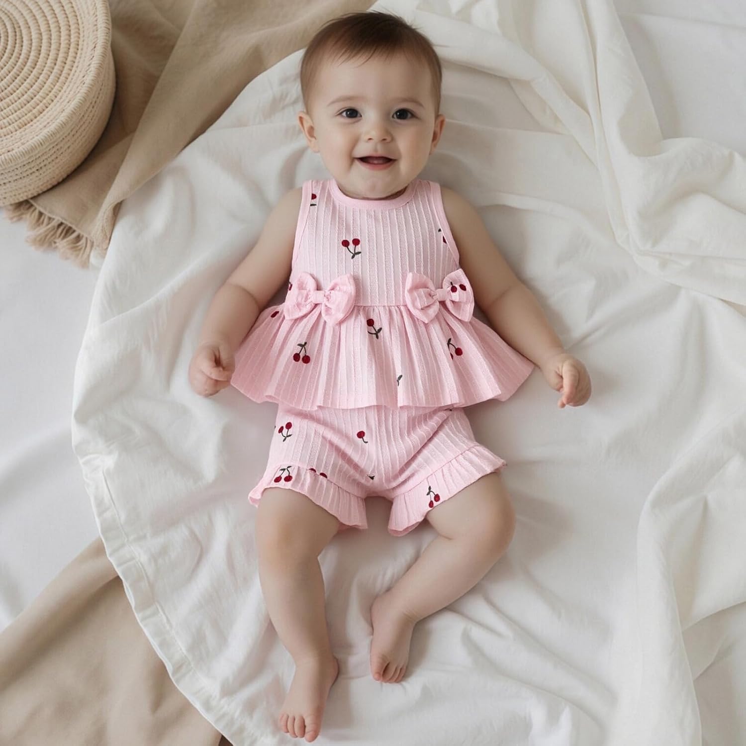 Kupretty Toddler Baby Girl Valentines Day Outfit Heart Sleeveless Ruffle Vest Tank Tops + Ruffled Shorts Set Summer Clothes - Image 2