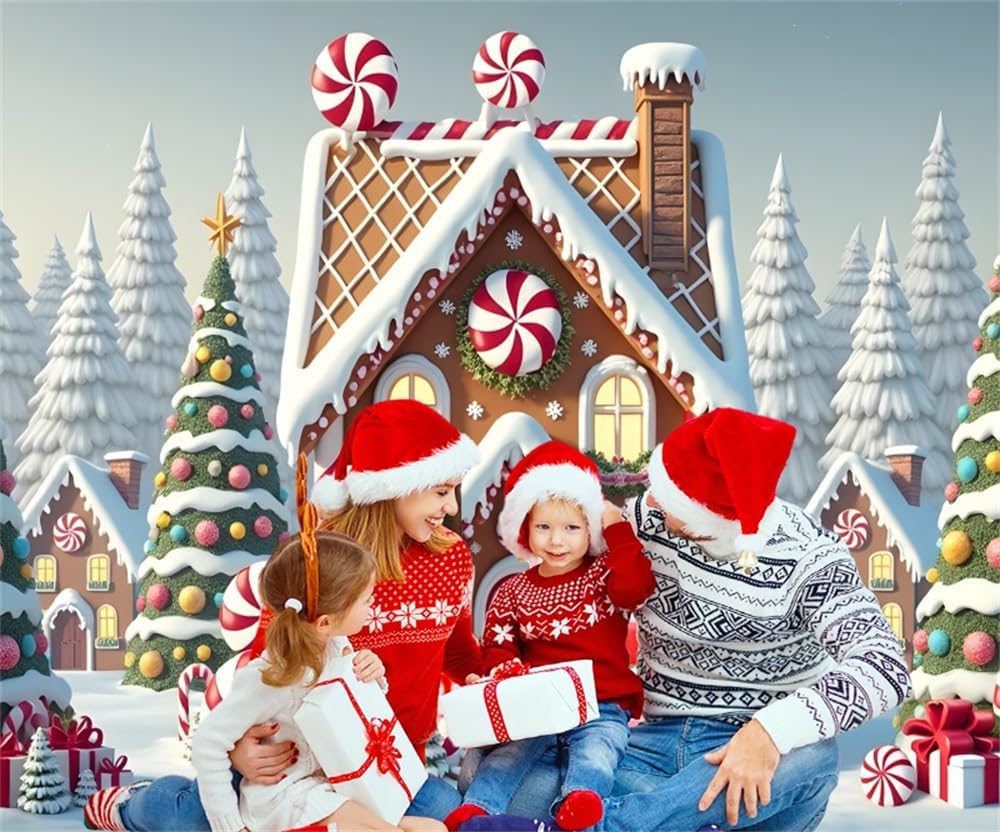 10x8ft Christmas Backdrop Candy Canes Gingerbread Backdrop Christmas Photo Backdrops Props for Photoshoot New Years Xmas Birthday Holiday Decorations Photography Background