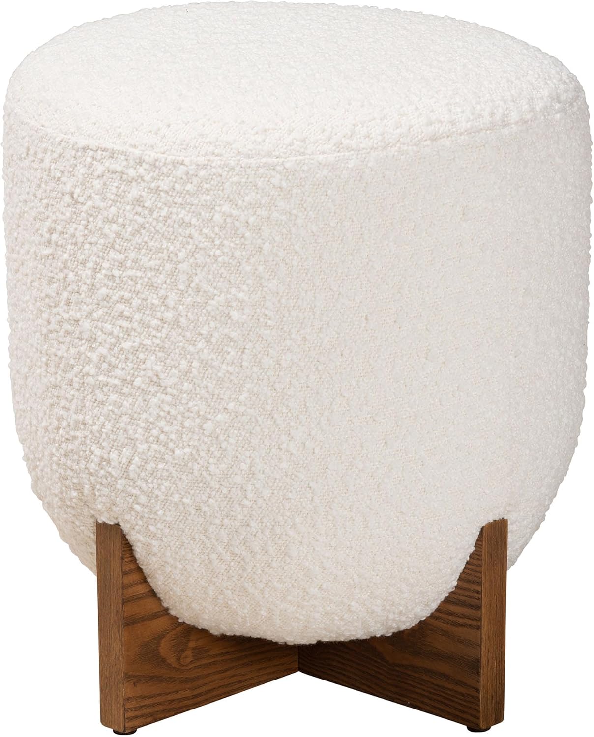 Baxton Studio Fisk Footstool, One Size, Cream/Walnut Brown